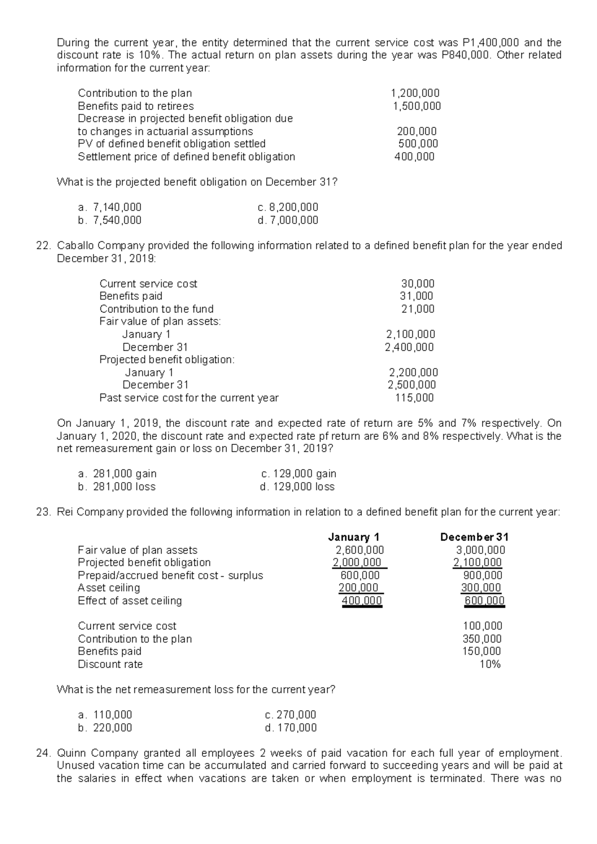 PRE-TEST 4 Part 2 - Defined Benefit Plan and Employee Compensation ...