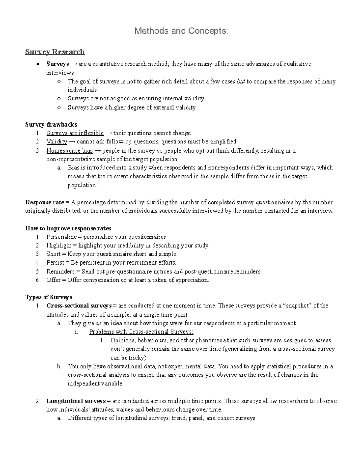 SOC150 Midterm Notes: Methods and Concepts in Survey Research - Studocu