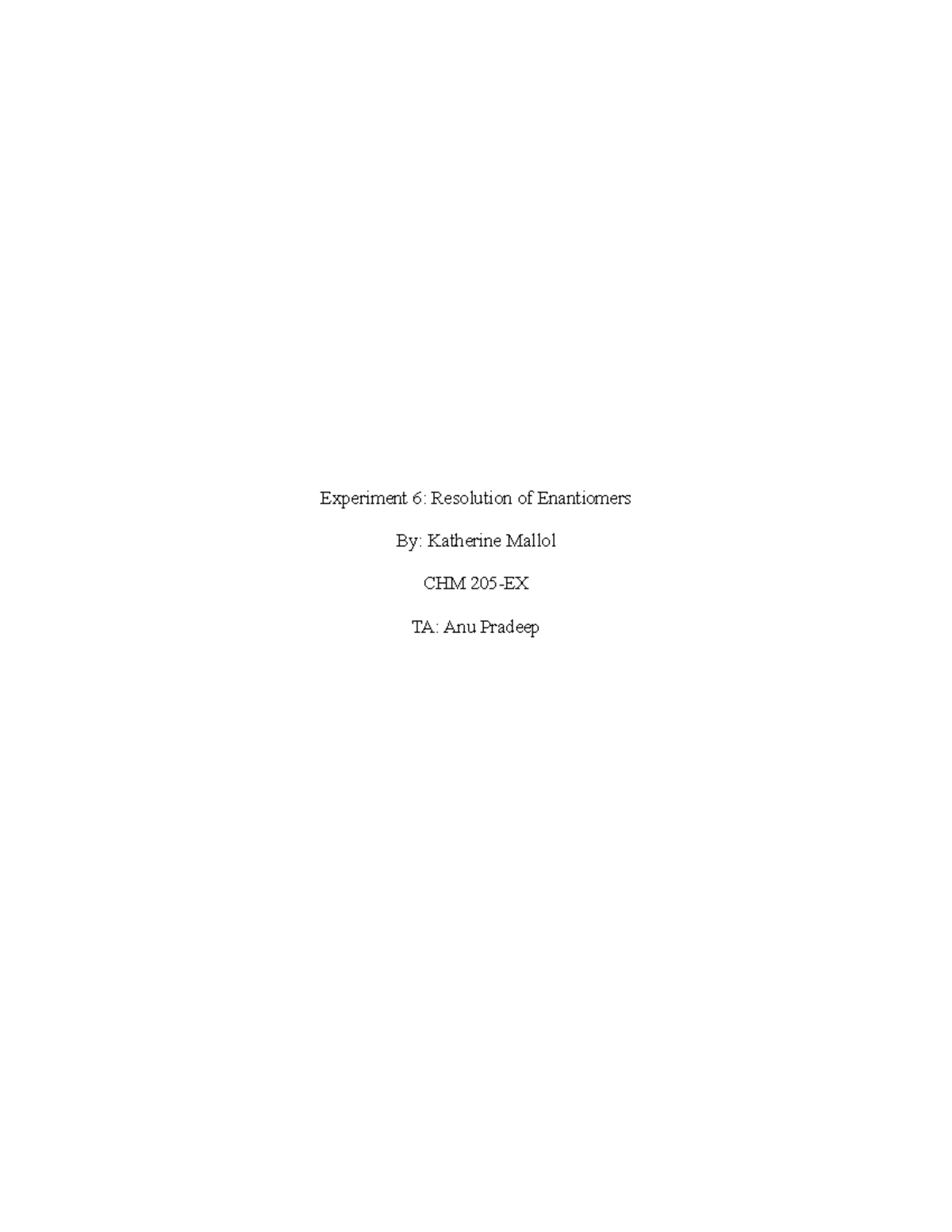 CHM205 HX - Experiment 6 Report: Synthesis of Adipic Acid - Studocu
