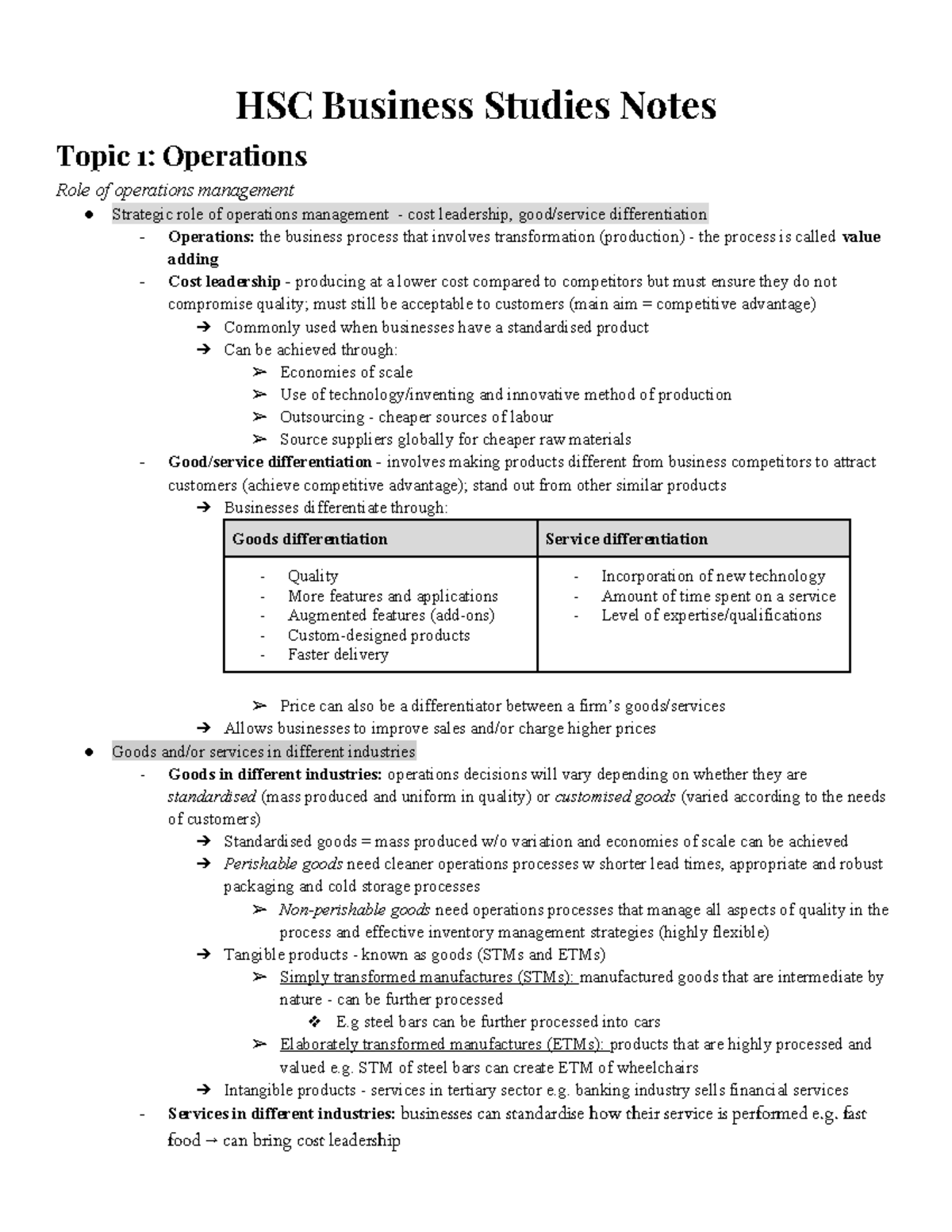 HSC Business Studies Notes - HSC Business Studies Notes Topic 1 ...