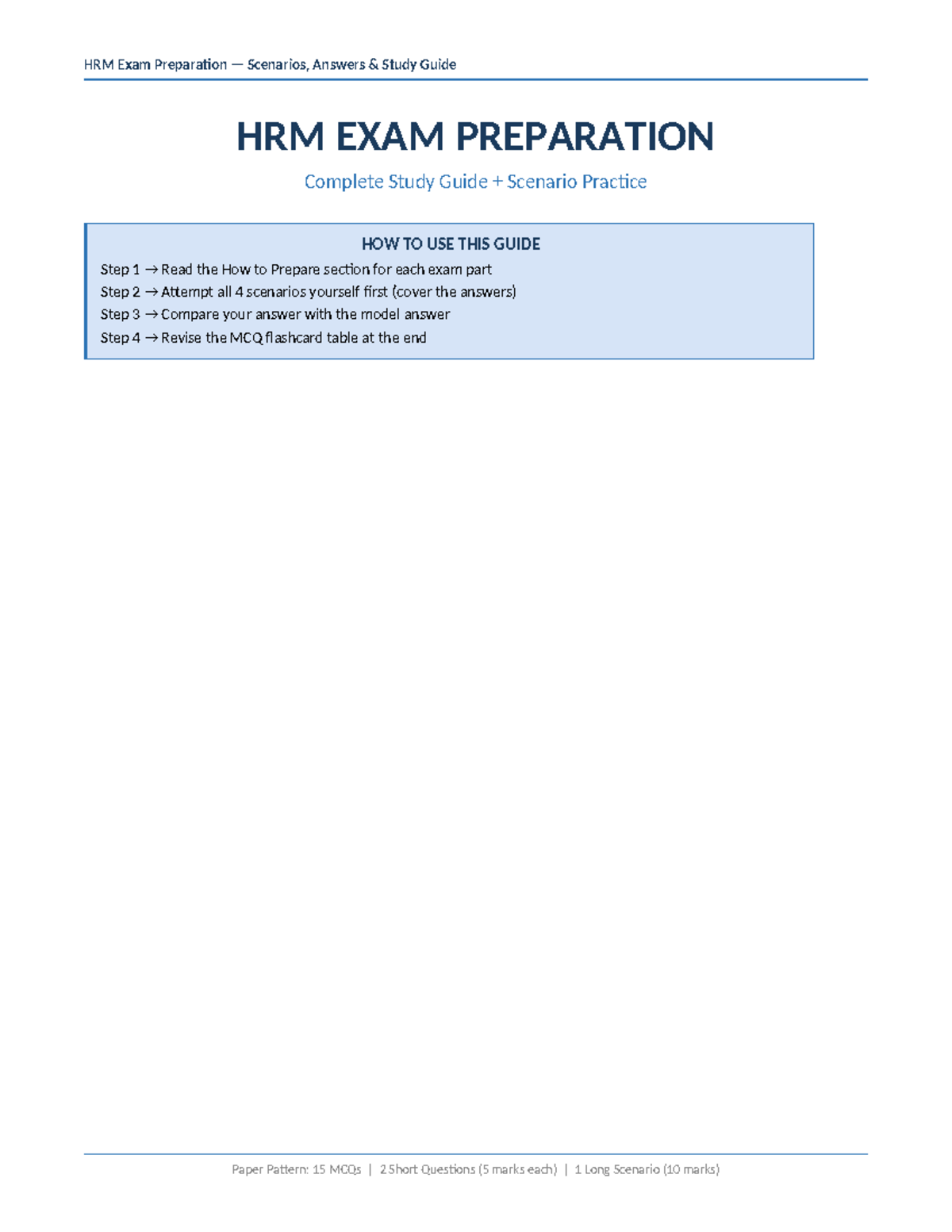 HRM 101 Final Exam Prep: Scenarios & Answers Study Guide - Studocu
