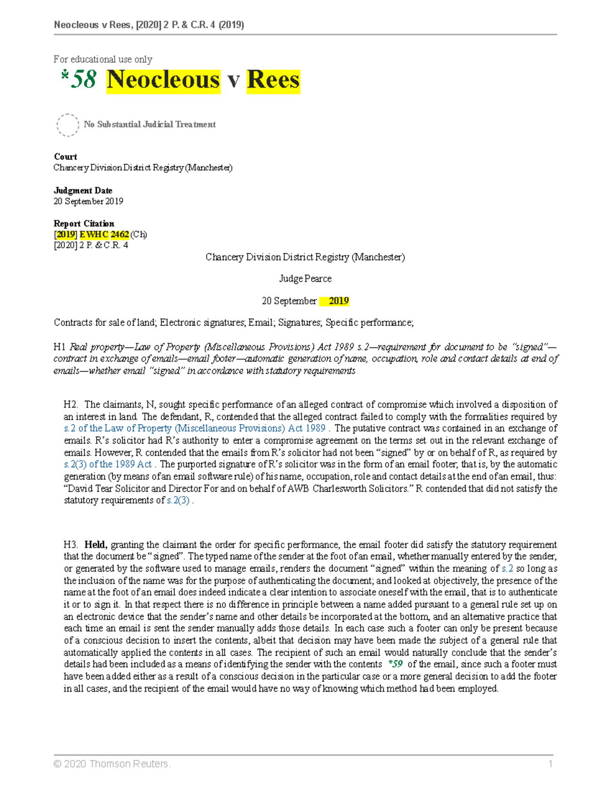 Neocleous v Rees (2019) - Case Study on Electronic Signatures in Emails ...