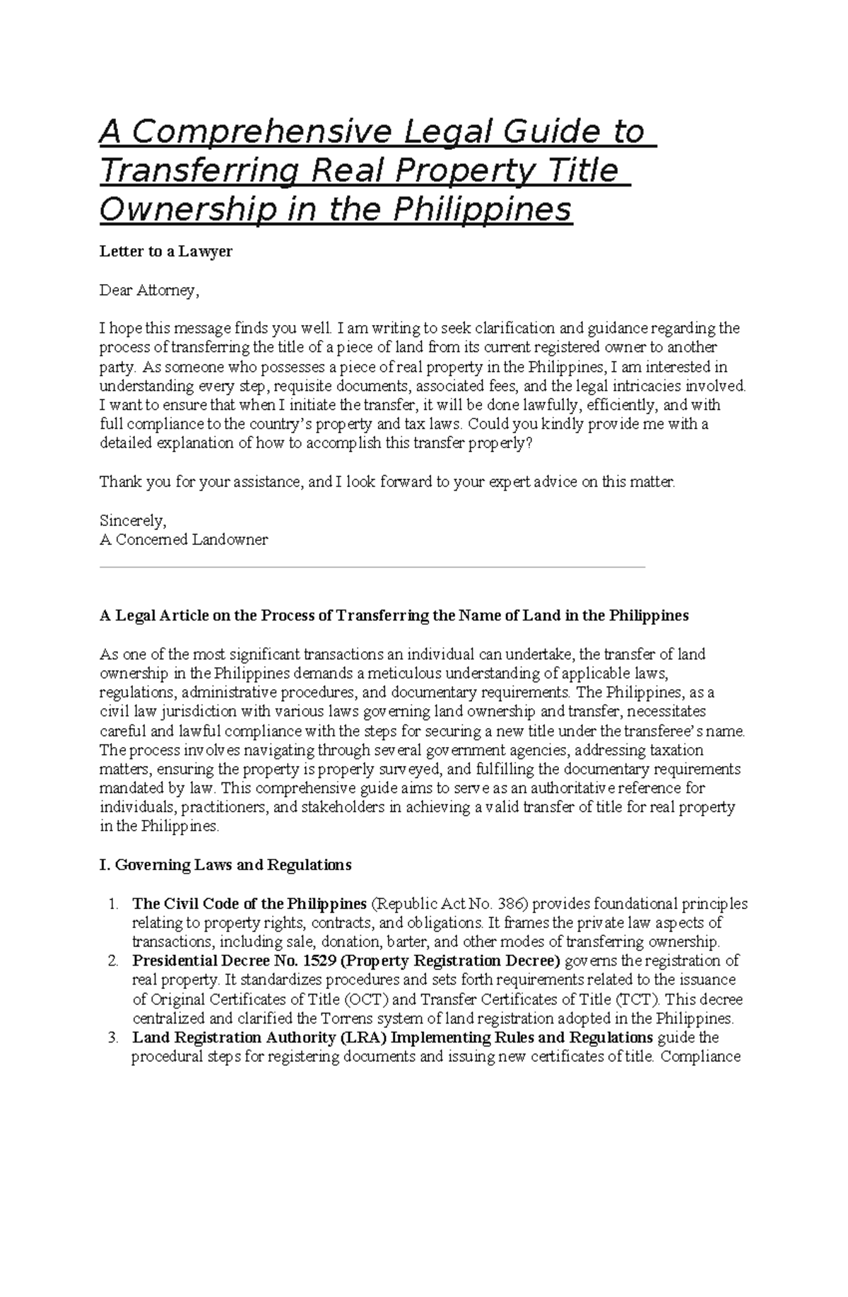 Legal Guide: Transferring Real Property Title in the Philippines - Studocu