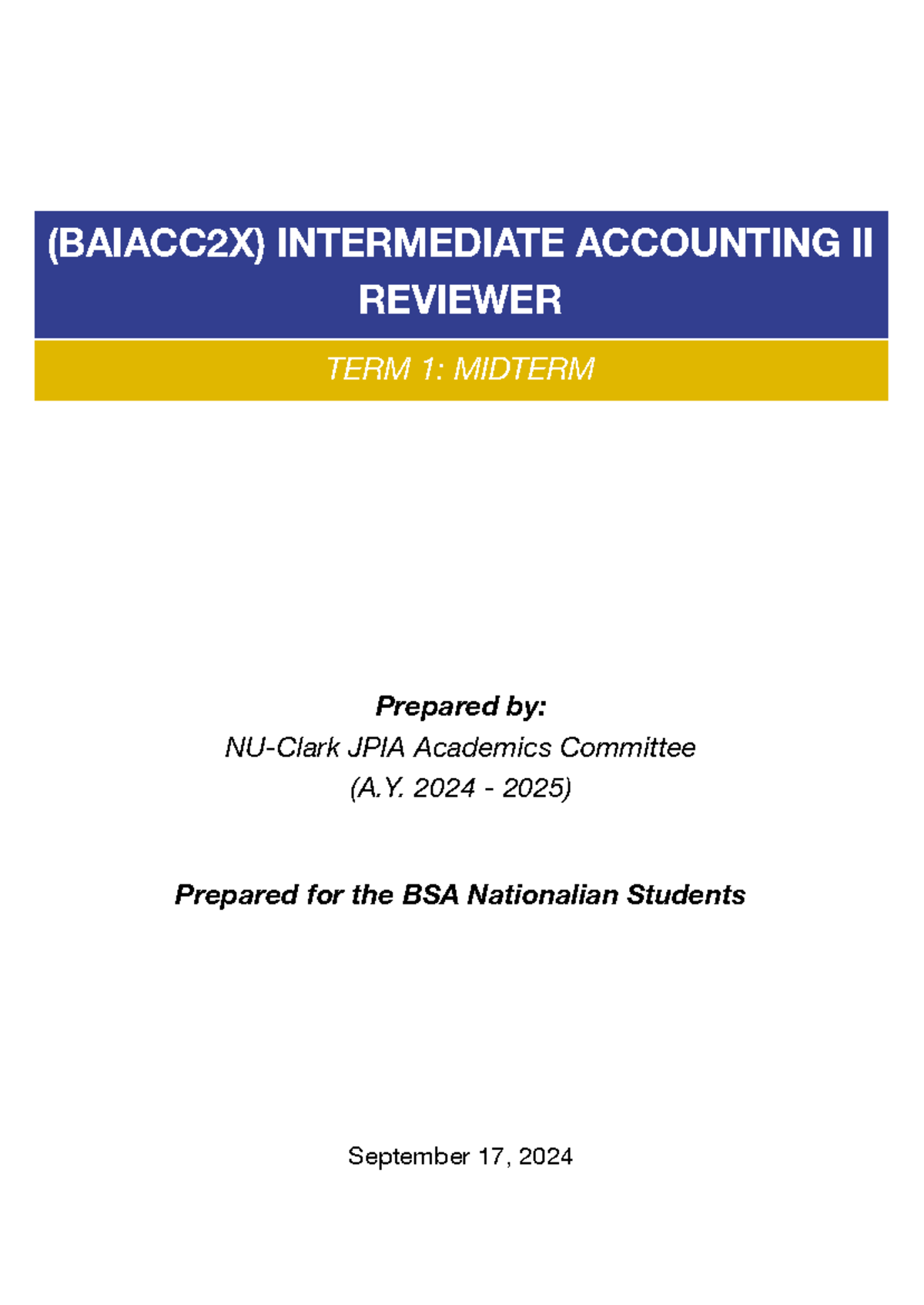 (BAIACC2X) INTERMEDIATE ACCOUNTING II MIDTERM REVIEWER - TERM 1 - Studocu