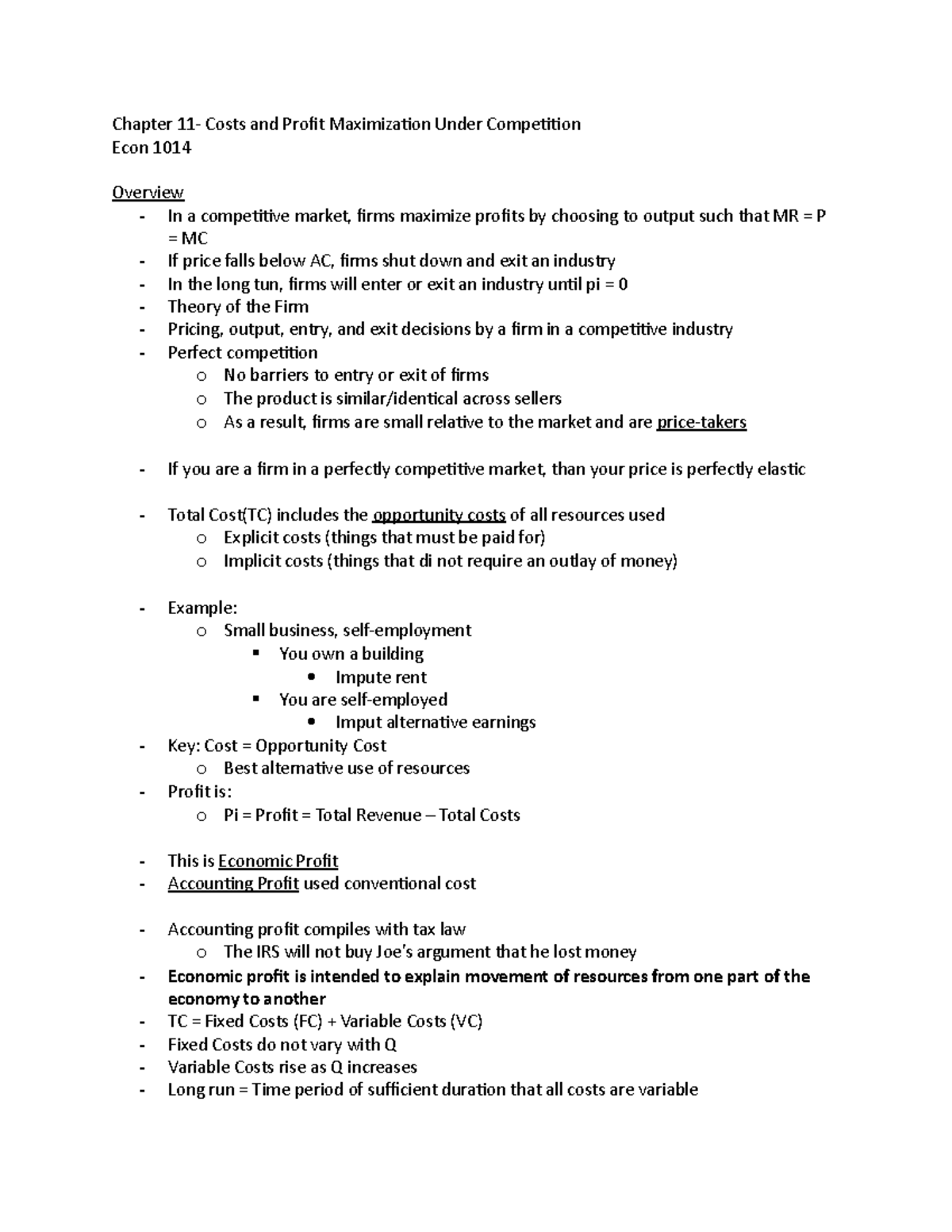 Chapter 11- Costs and Profit Maximization Under Competition - It cant ...