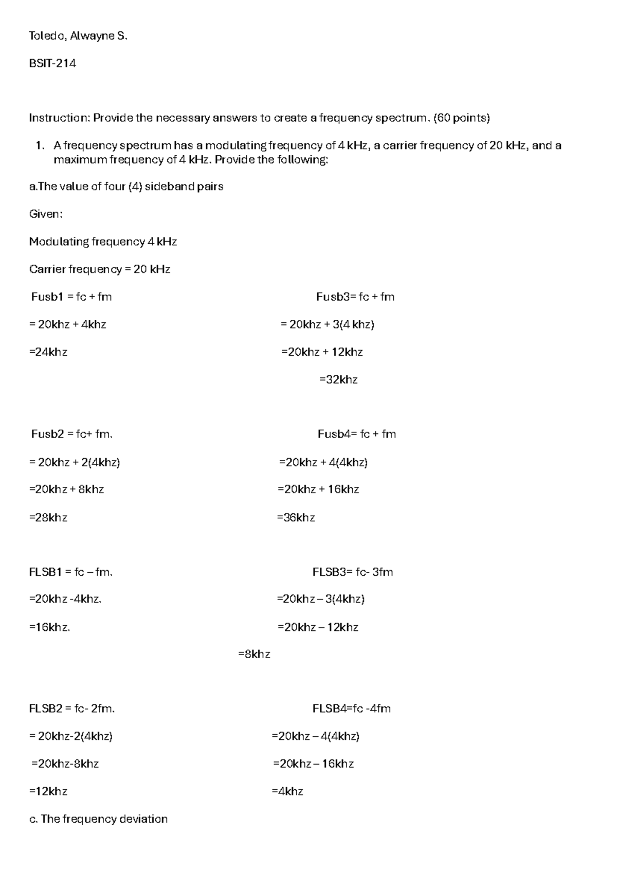 Essays 1-4 Frequency Spectrum Analysis for BSIT - Studocu