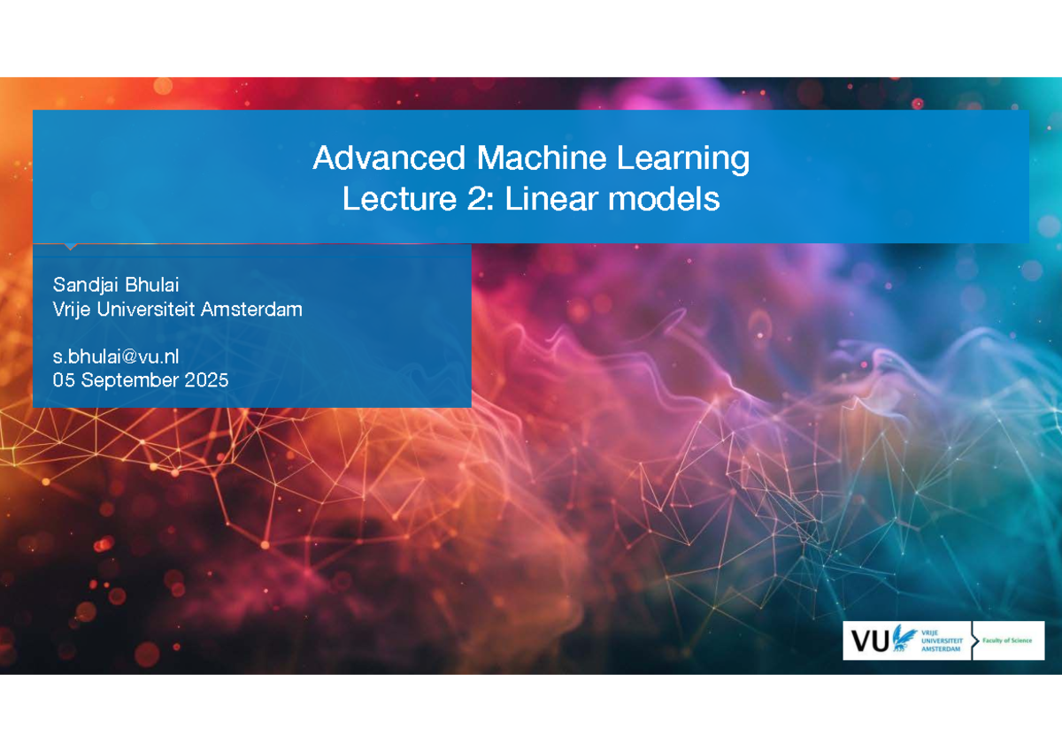 Advanced Machine Learning Lecture 02: Linear Models and Regularization ...