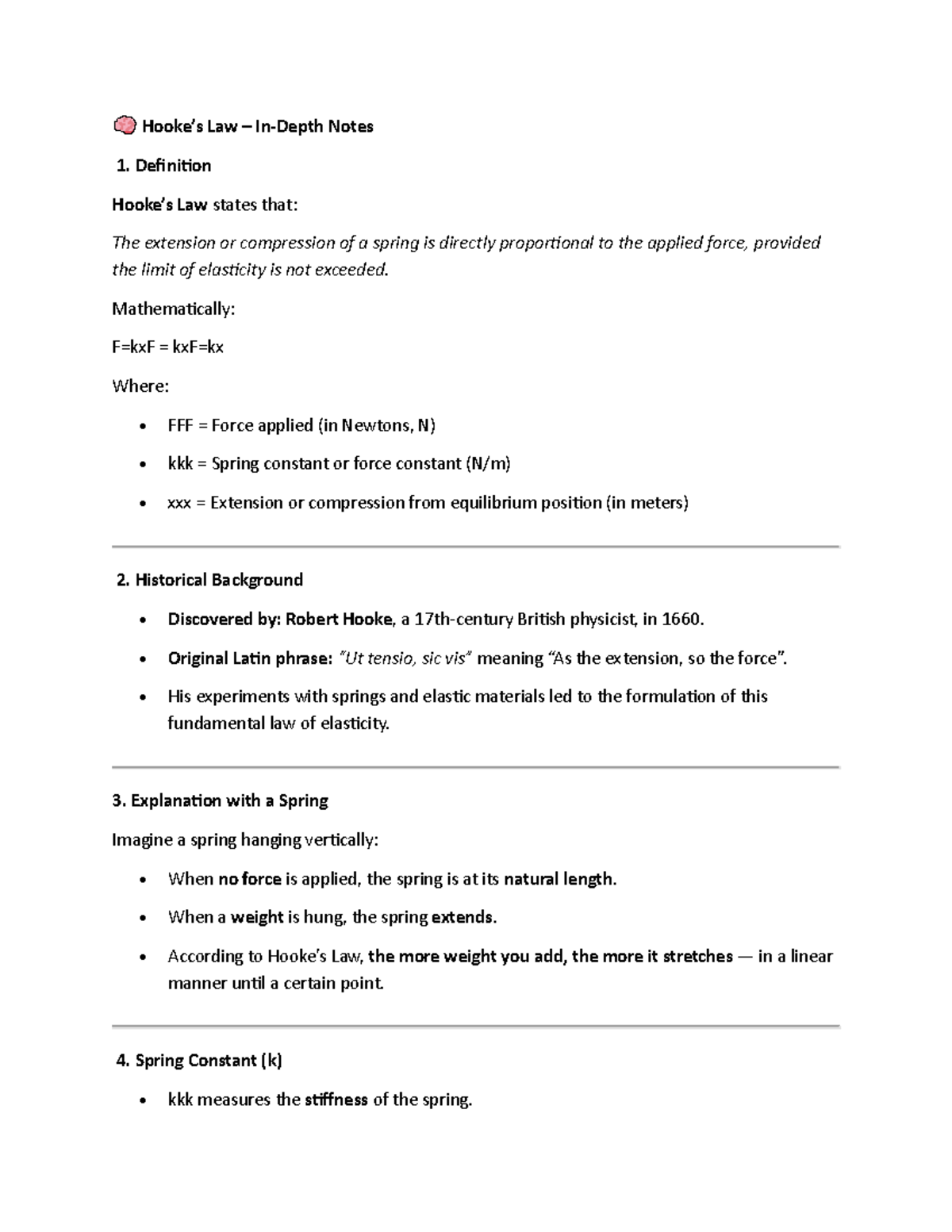 Hooks Law Notes: Understanding Elasticity and Spring Behavior - Studocu