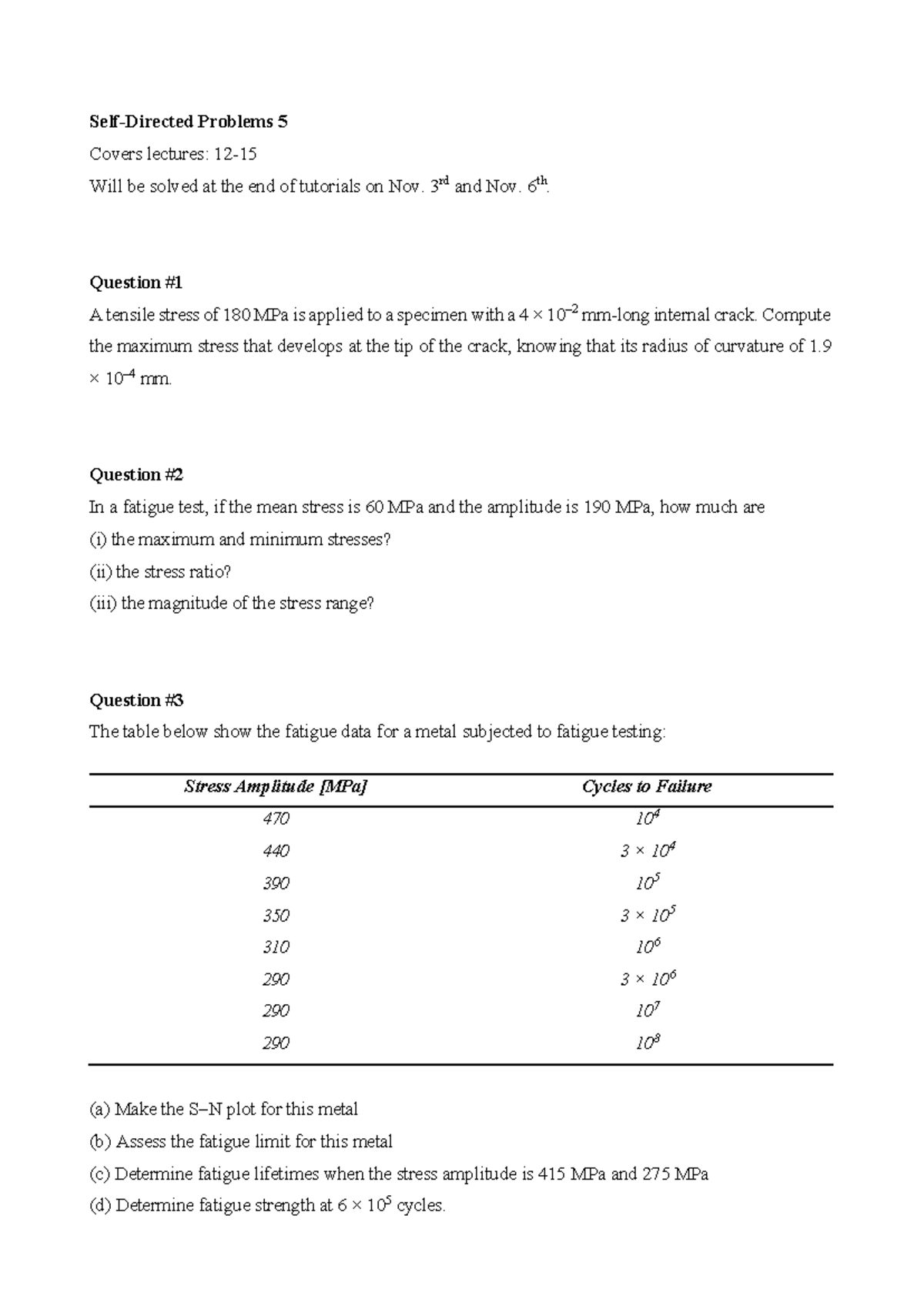 Self-Directed Problems 5: Stress Analysis & Fatigue Testing - Studocu