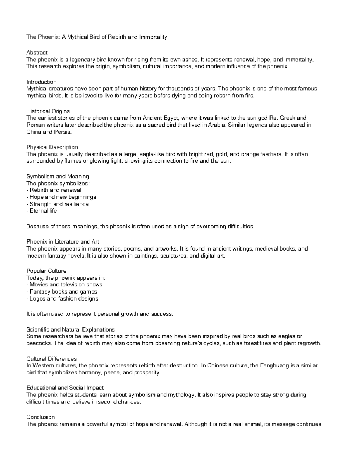 Phoenix Research Paper: Exploring the Myth of Rebirth and Immortality ...