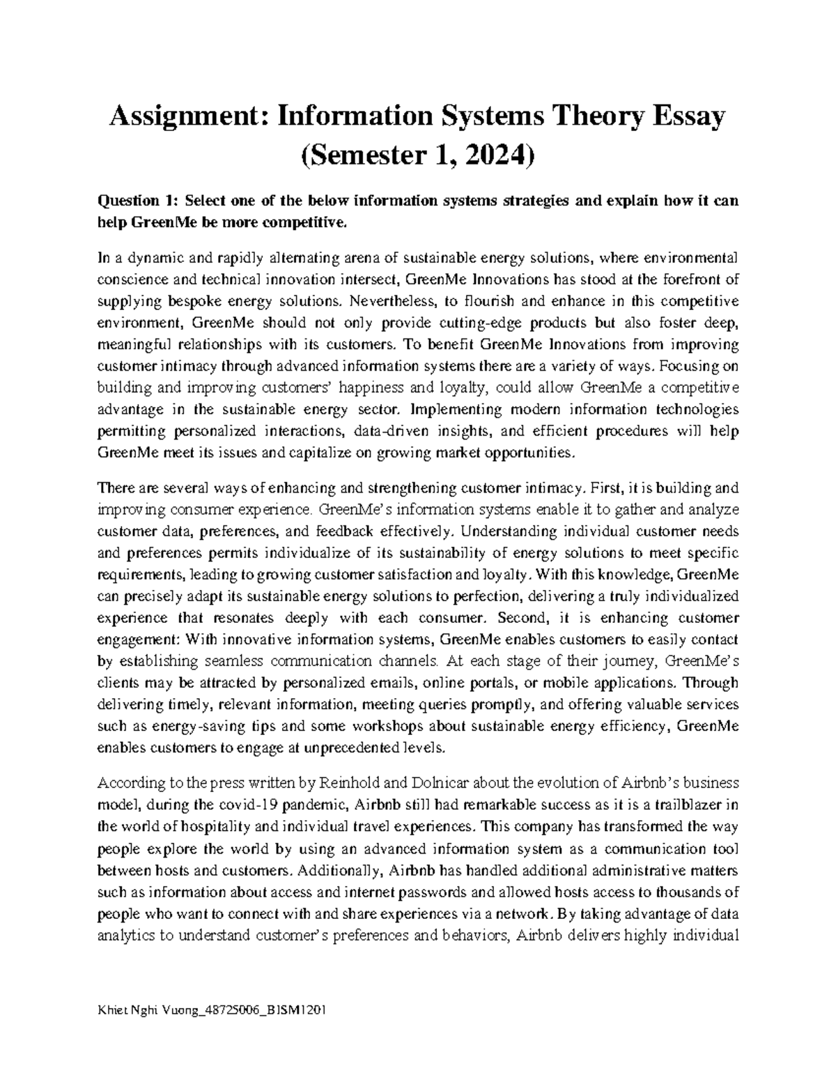 [BISM 1201] Information Systems Theory: Customer Intimacy Strategy ...