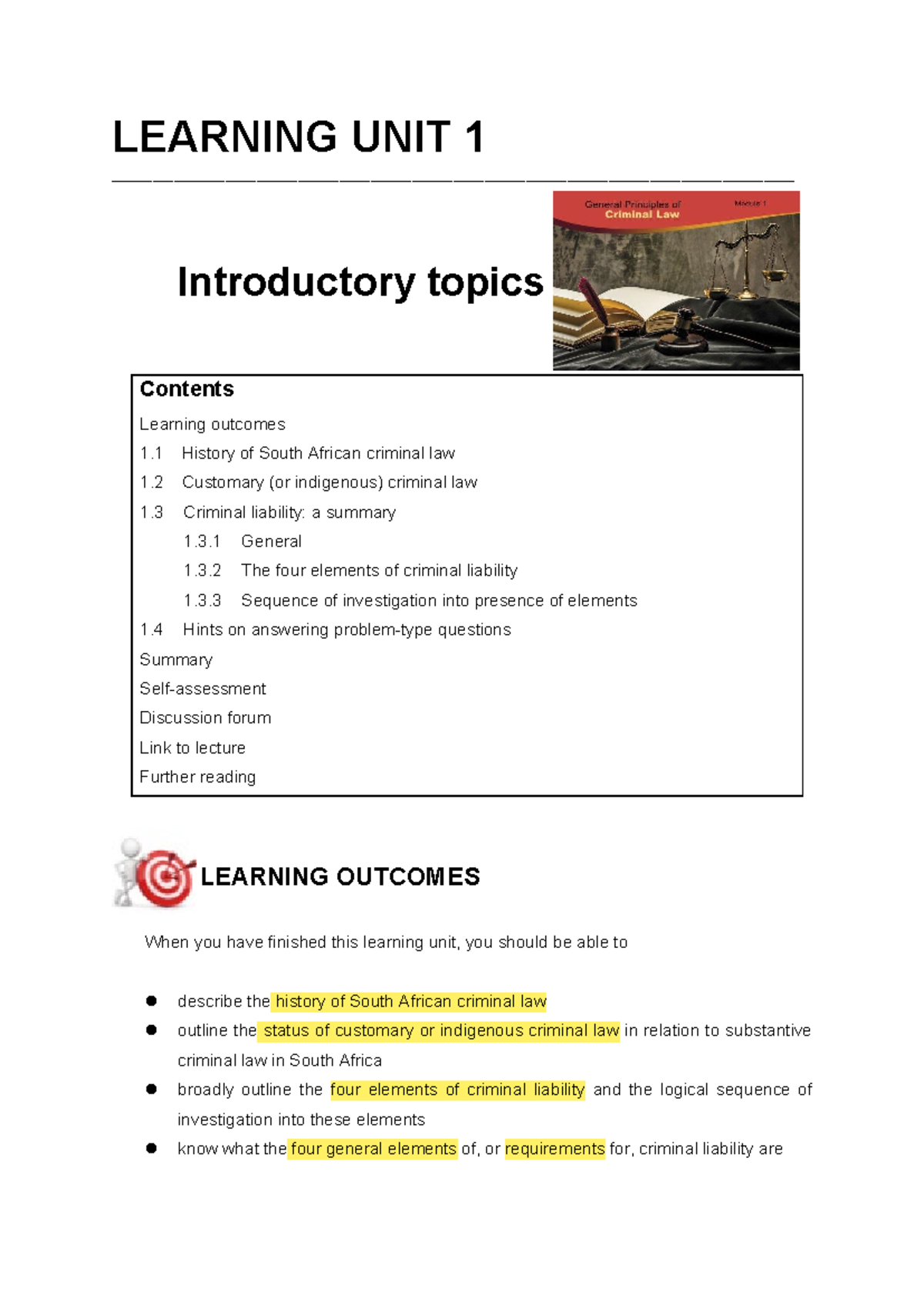 CRW2601 Learning Unit 1: Intro to South African Criminal Law Principles ...
