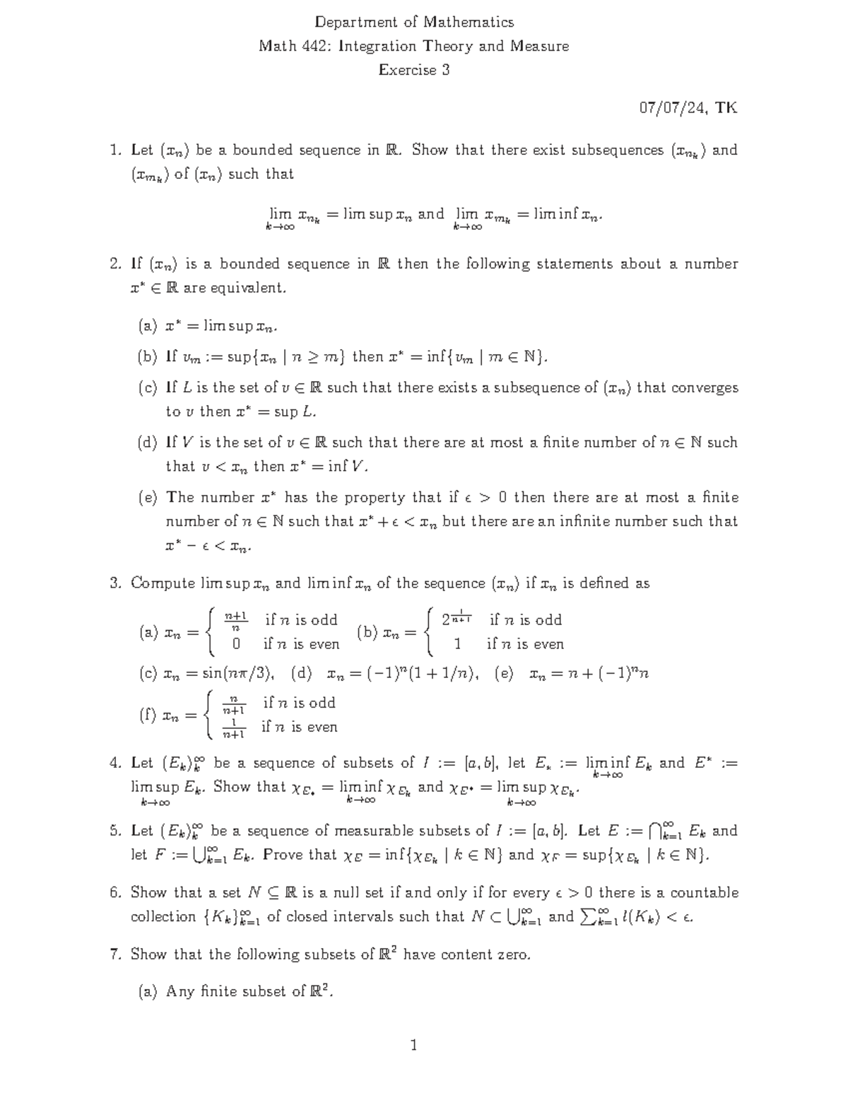 MATH 442: Integration Theory Exercise 3 - Bounded Sequences and Limits ...