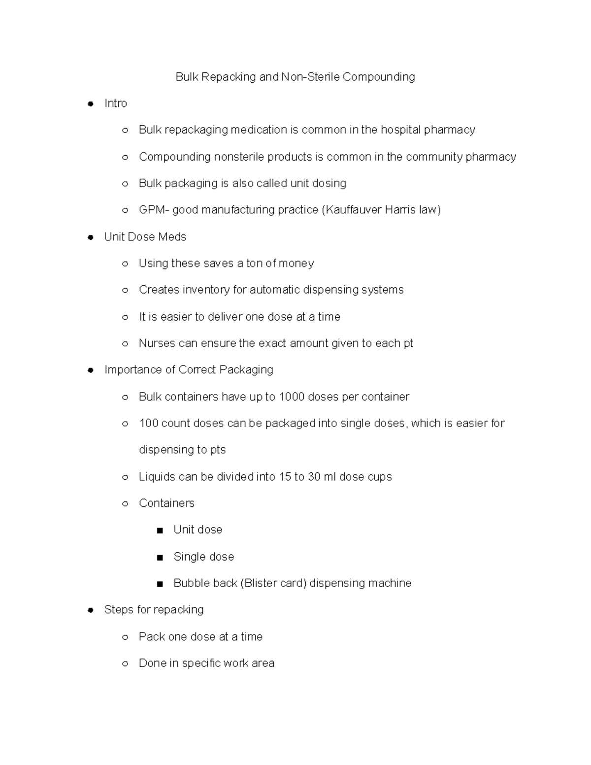 PHAR 301: Lecture Notes on Bulk Repacking and Non-Sterile Compounding ...