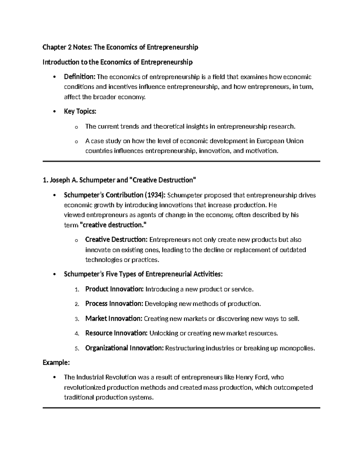 Chapter 2 Notes: The Economics of Entrepreneurship - Studocu