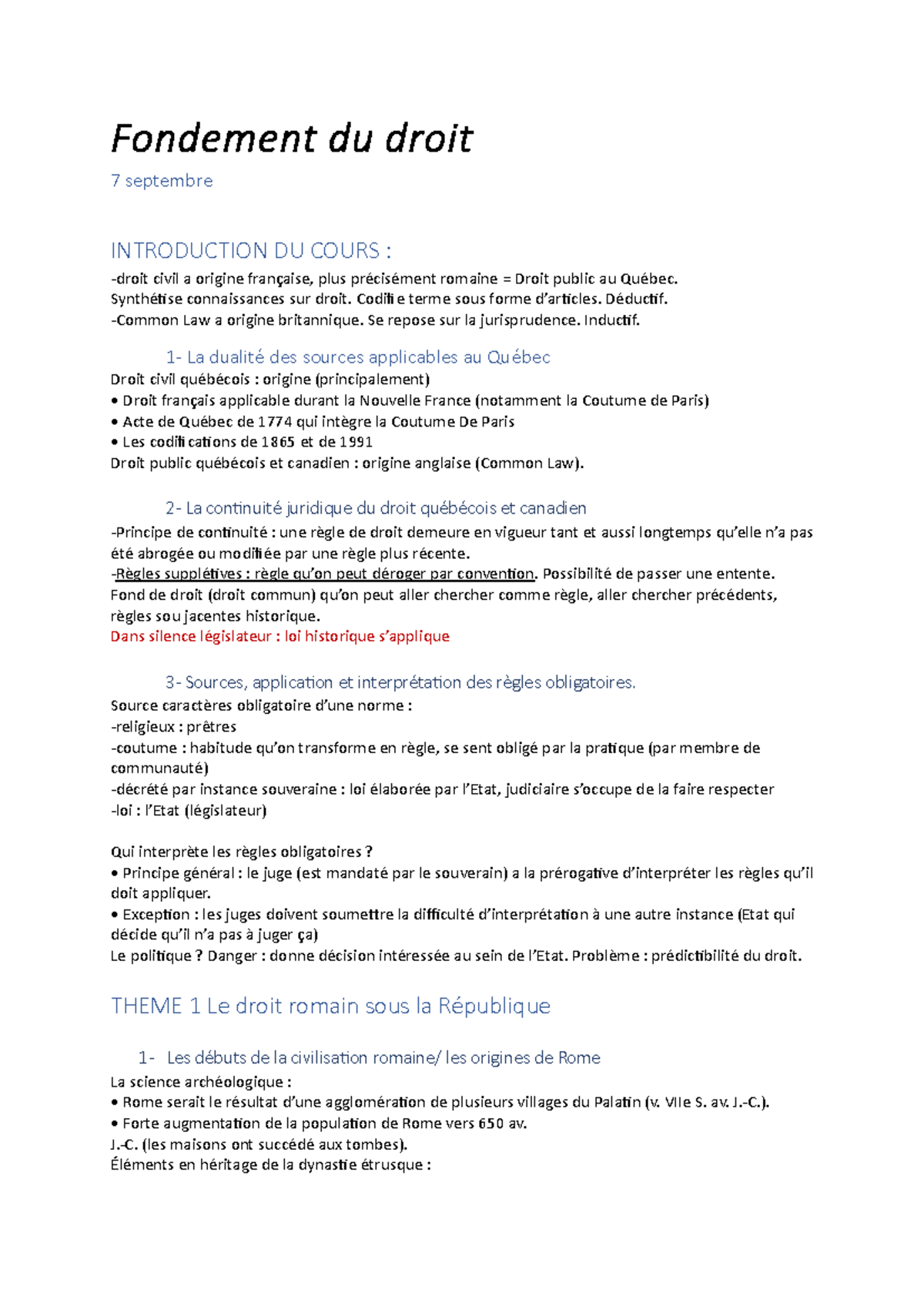 Fondements du Droit - Séance 1: Introduction au Droit Civil et Public ...