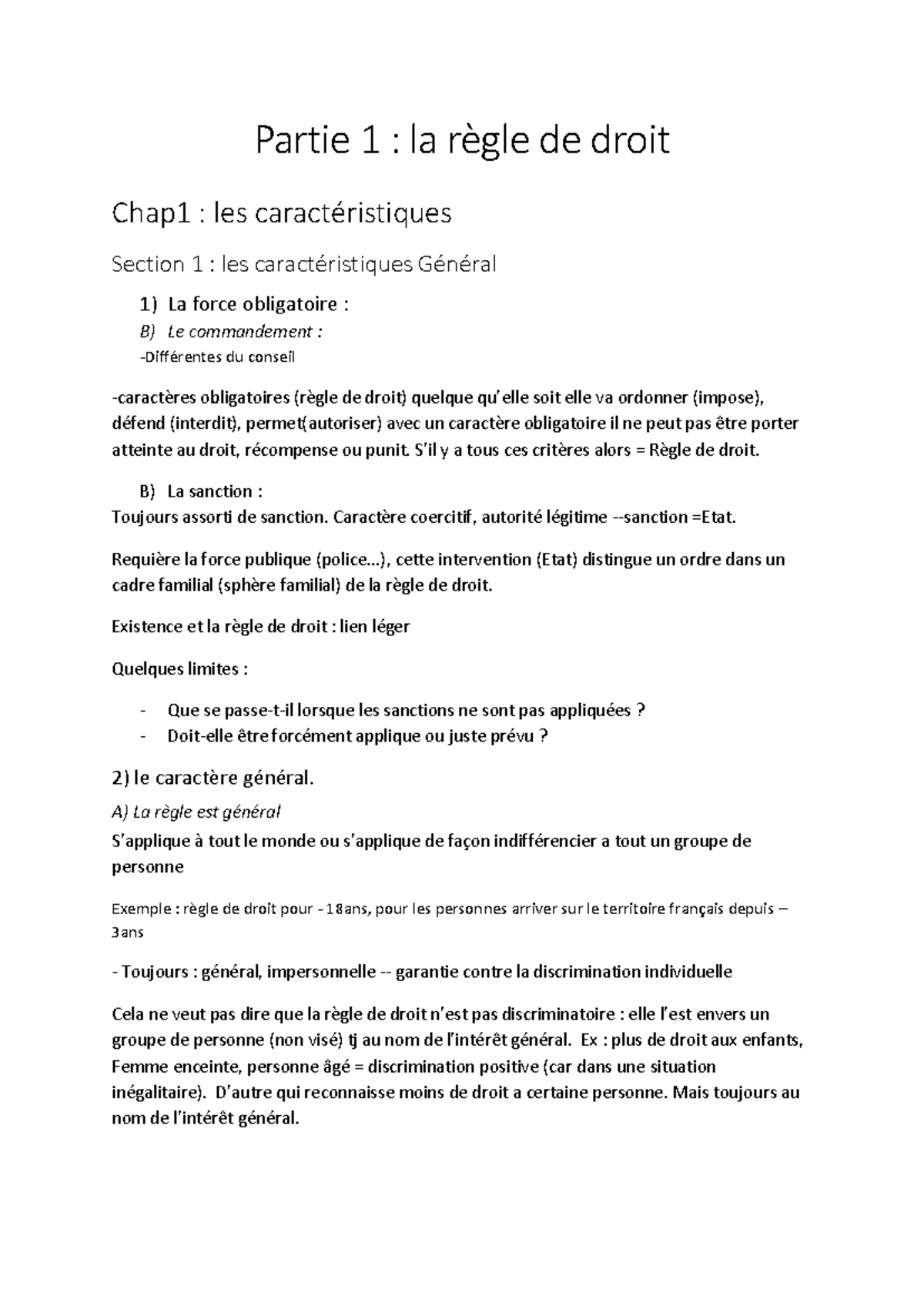Chapitre 1 : Les Caractéristiques de la Règle de Droit - Partie 1 - Studocu
