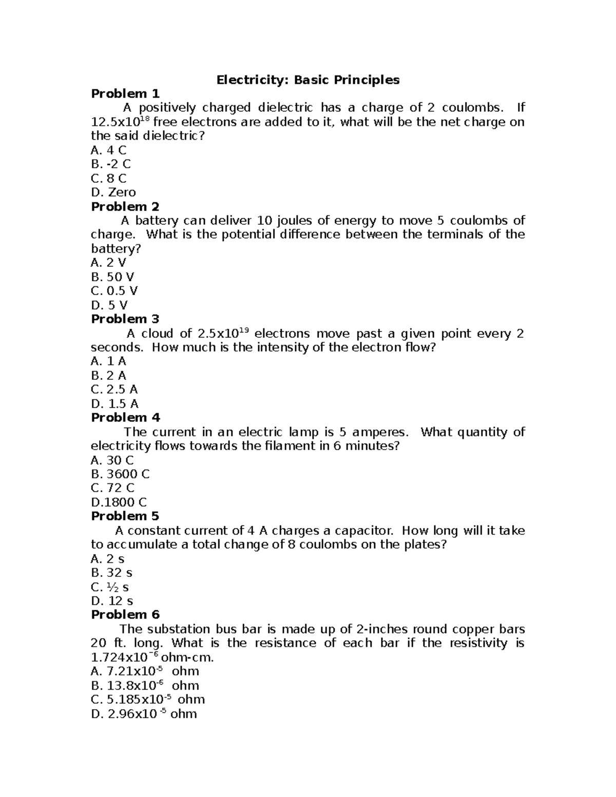 Kupdf - Practical Problem EE - Electricity: Basic Principles Problem 1 ...