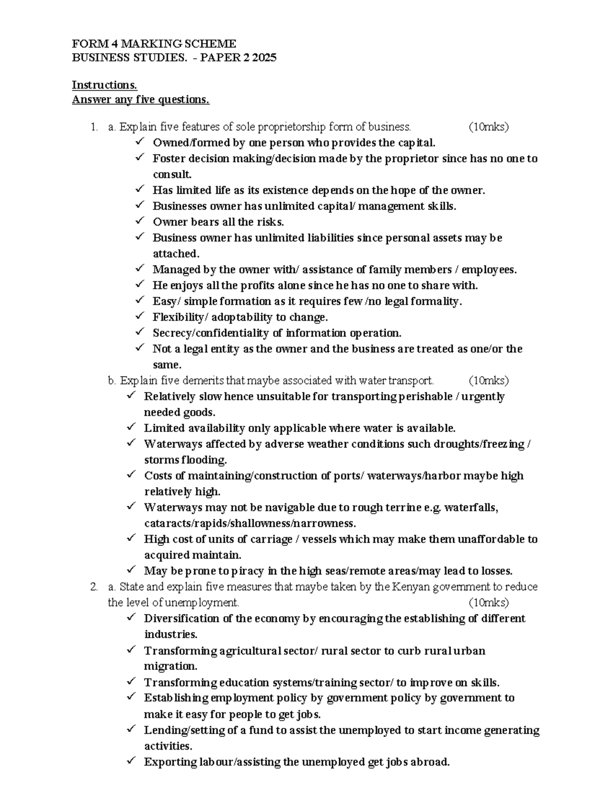 BST PP2 MS 2025 - Business Studies Marking Scheme - Studocu