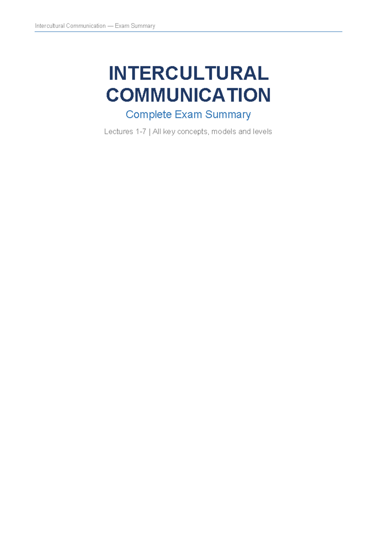 IC Summary EN - Exam Overview for Intercultural Communication - Studocu