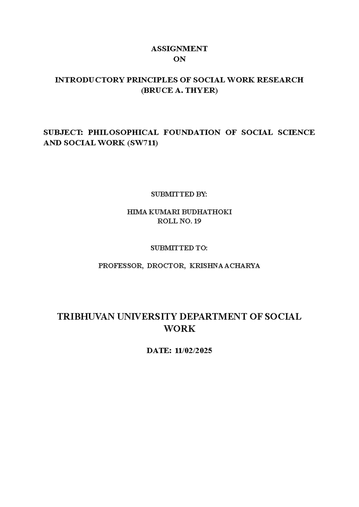 SW711: Assignment on Introductory Principles of Social Work Research ...
