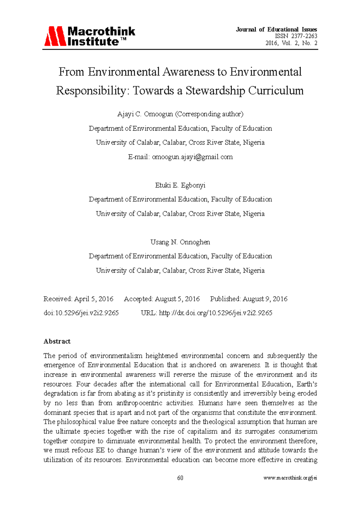 Environmental Education and Stewardship Curriculum: A Critical Review ...