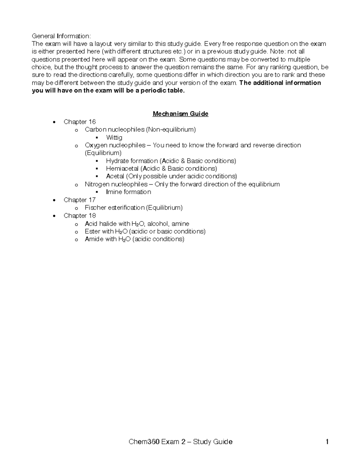 Chem360 Exam 2 Study Guide S21: Key Concepts and Mechanisms - Studocu