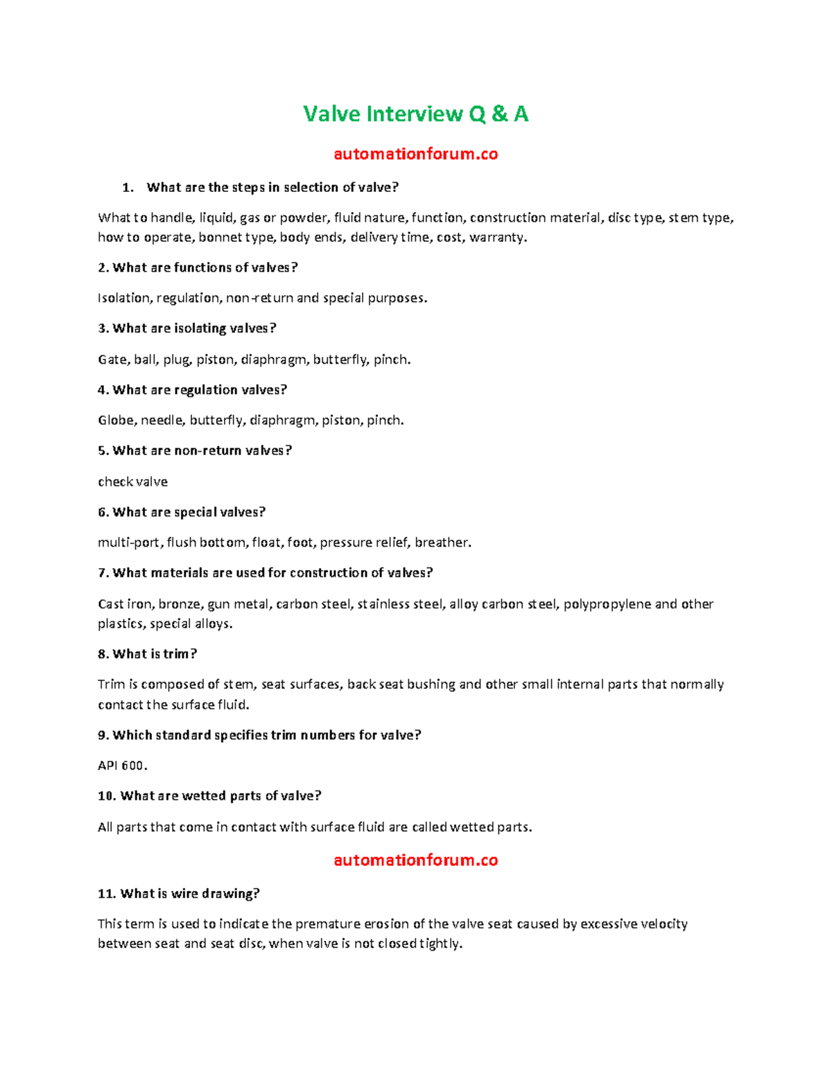 Valve Interview Q&A: Key Concepts and Types Explained - Studocu