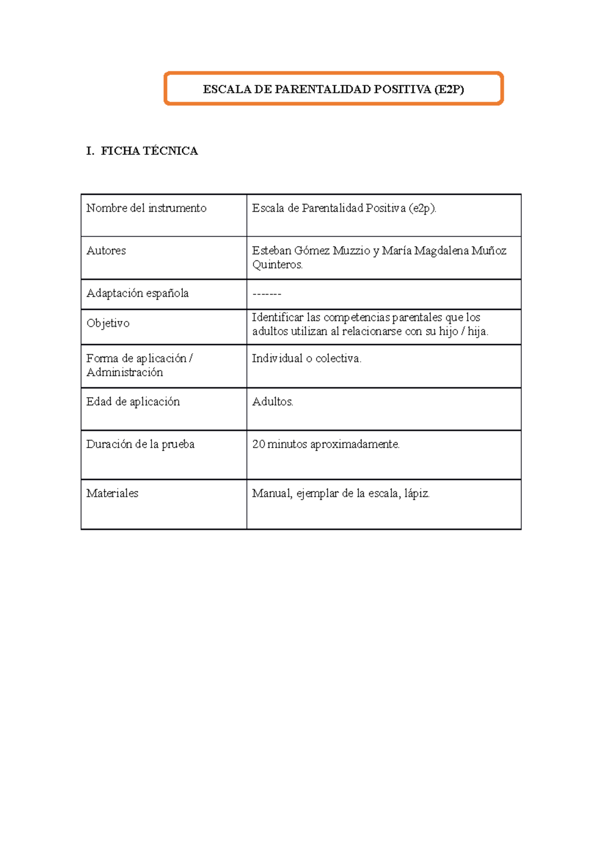Escala de Parentalidad Positiva (E2P): Guía y Objetivos del Instrumento ...
