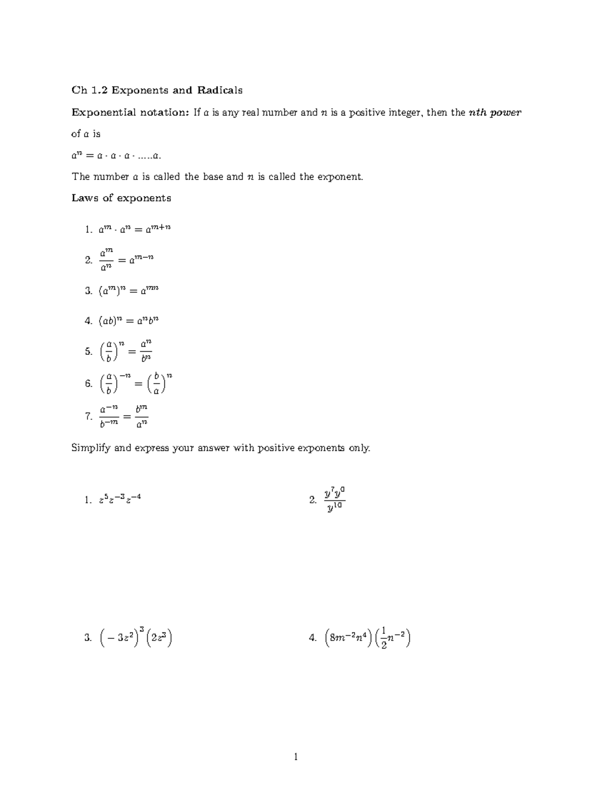 Ch 1 - Practice on Exponents and Radicals - Studocu