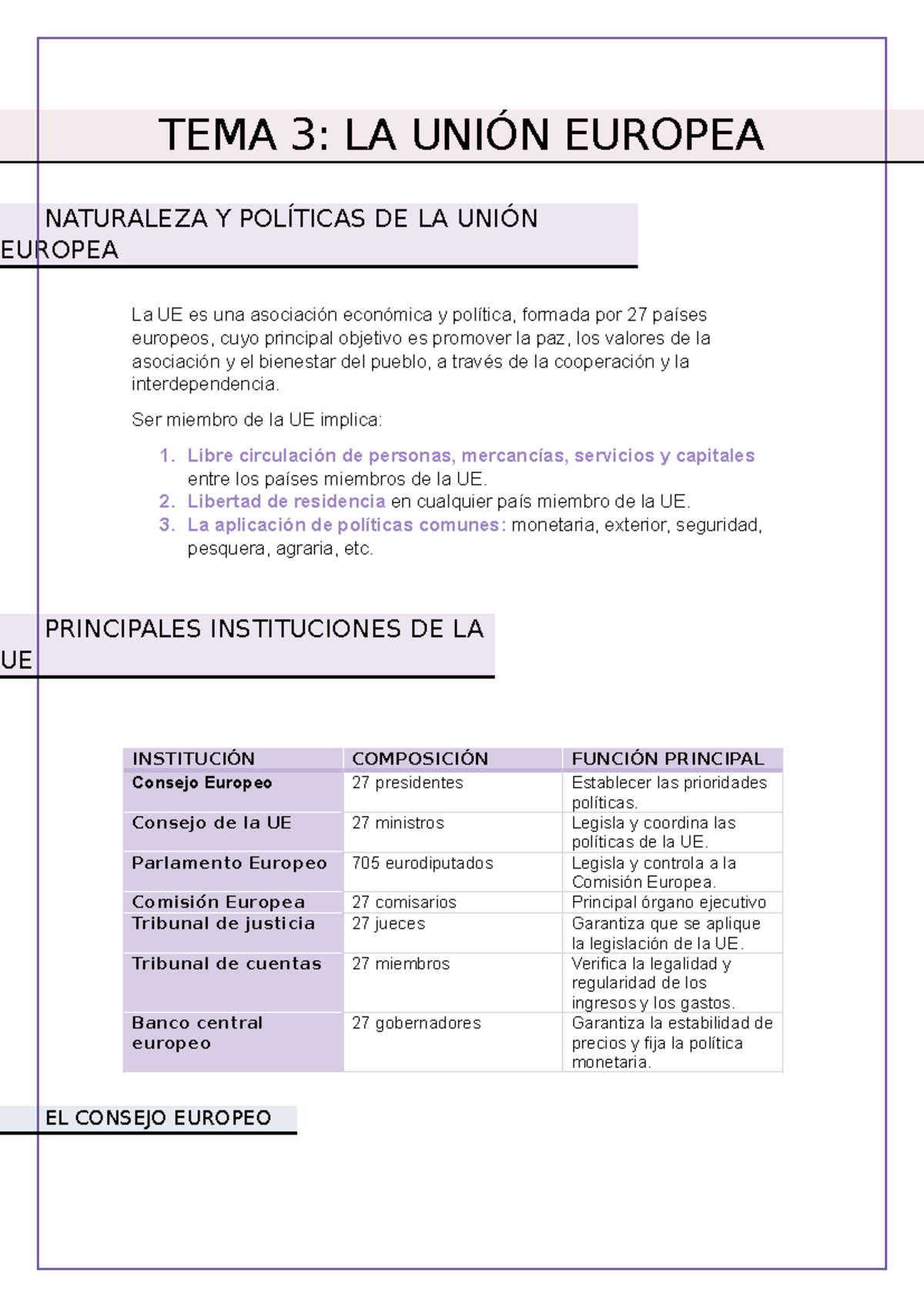 TEMA 3: Políticas y Estructura de la Unión Europea - Studocu