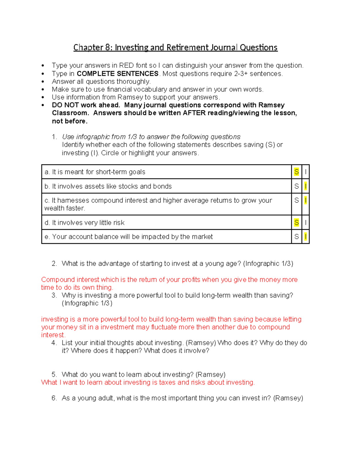 Mmn CH 8 Journal Questions on Investing and Retirement Analysis - Studocu