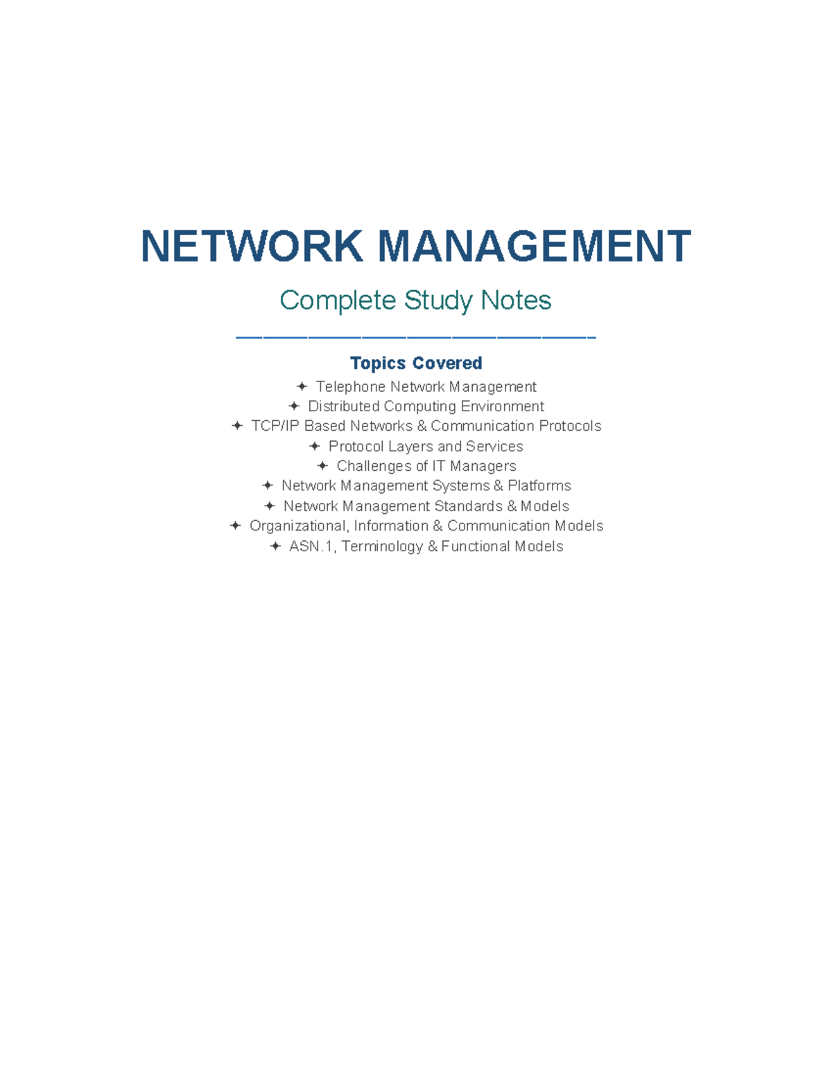 NETWORK MANAGEMENT (Course Code) Comprehensive Study Notes - Studocu
