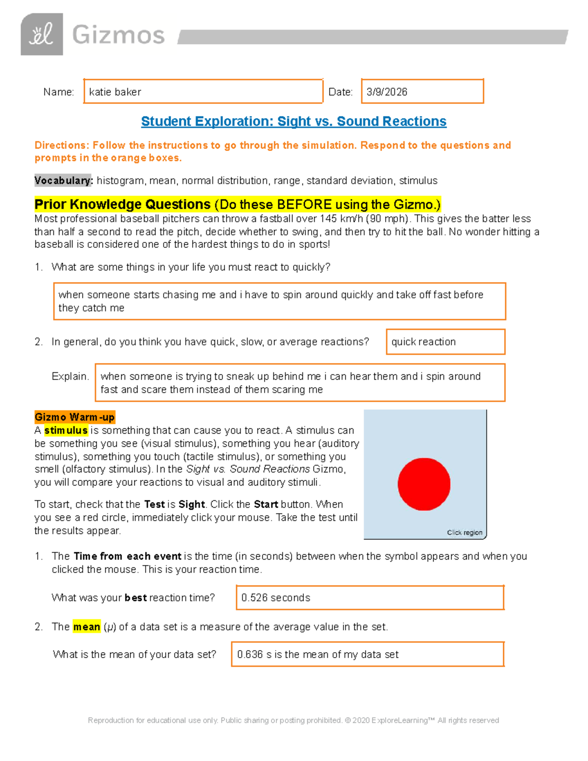Katie Baker - Student Exploration: Sight vs. Sound Reactions Gizmo ...