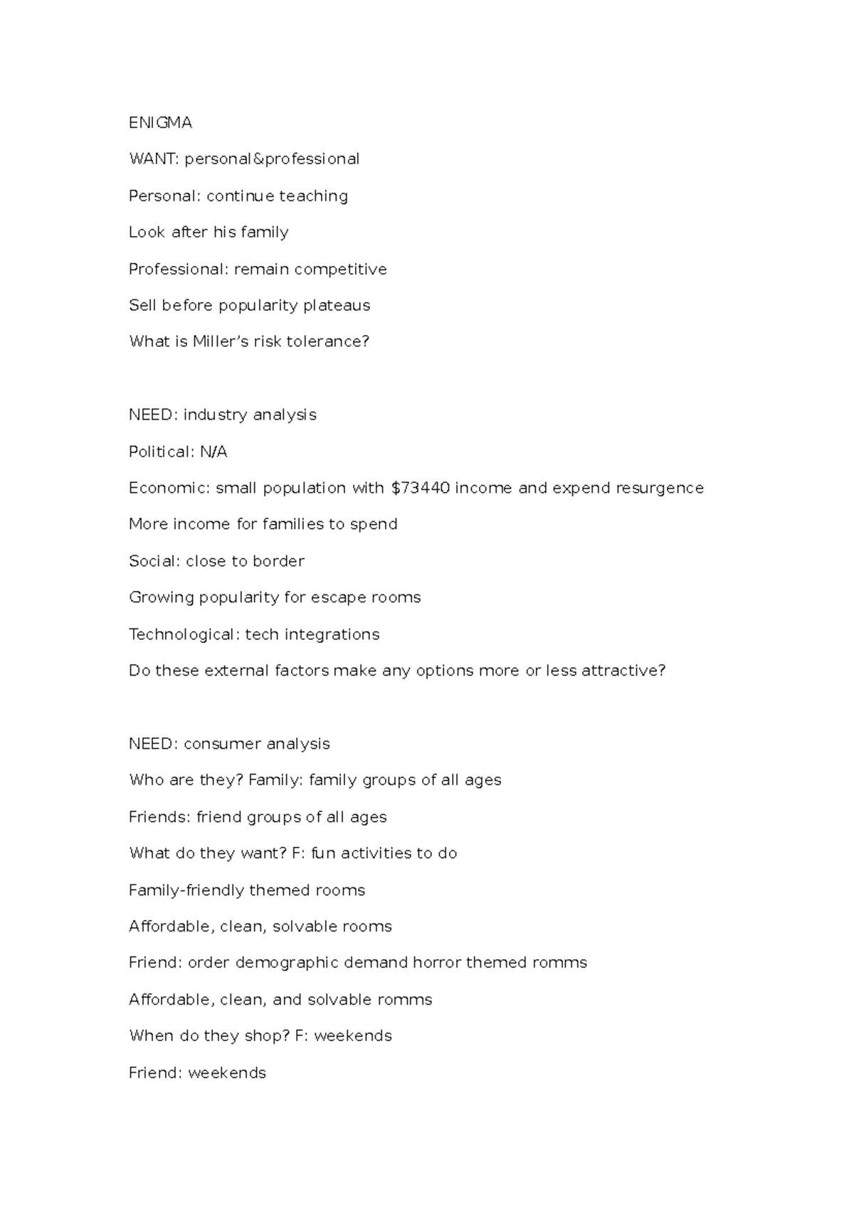 Biz 1220 - Enigma Business Analysis Notes and Insights - Studocu