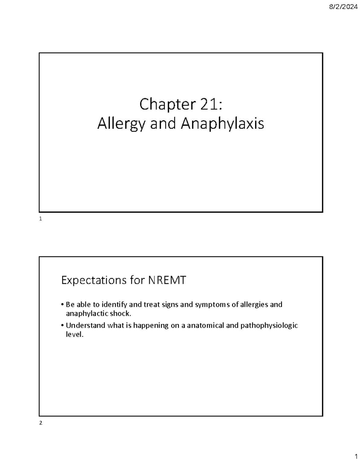 Chapter 21: Allergy and Anaphylaxis Overview for NREMT Students - Studocu