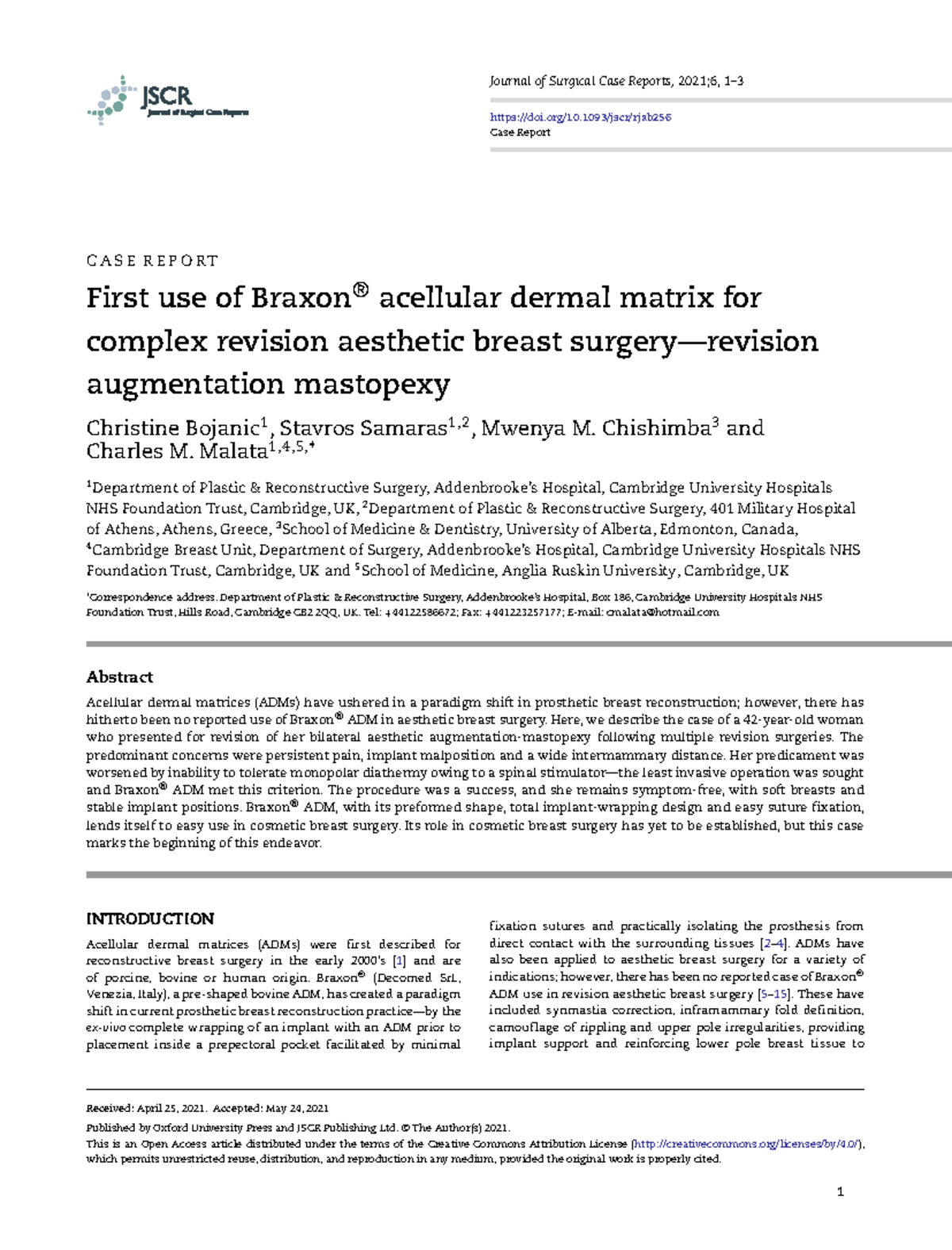 First Use of Braxon® ADM in Complex Aesthetic Revision Mastopexy - Studocu