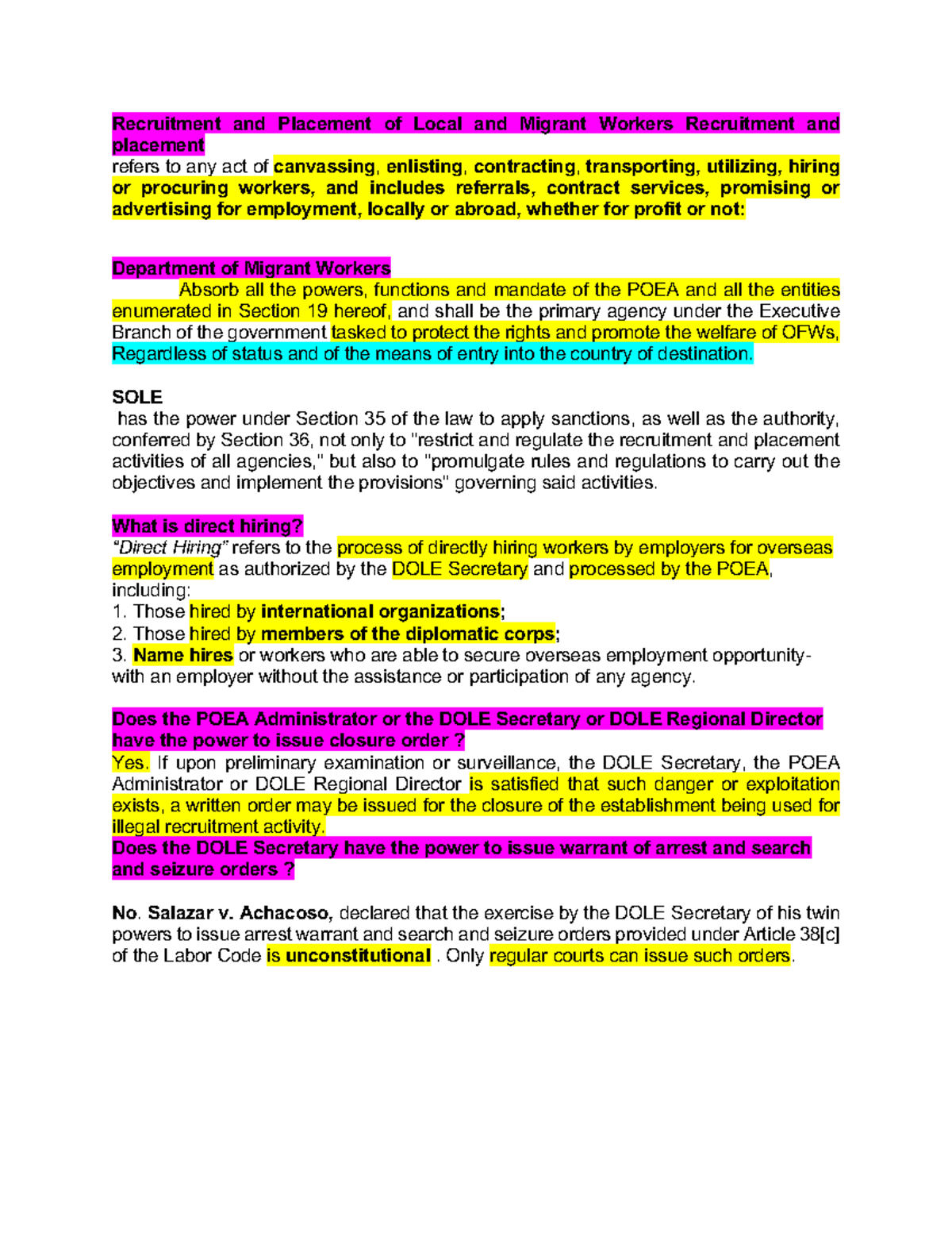 Labor Notes 5: Recruitment & Placement of Workers (Course Code: DMW ...