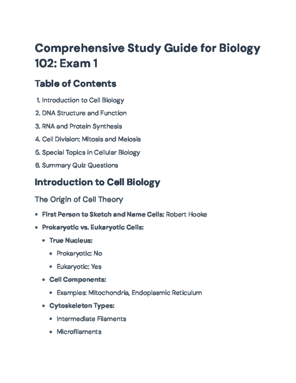 Comprehensive Biology 102 Exam 1 Study Guide and Quiz Questions ...