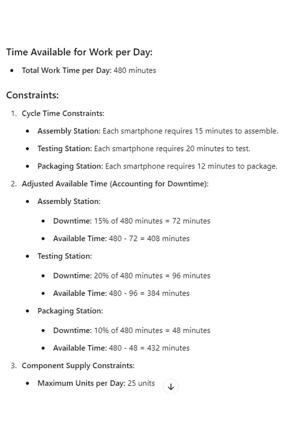 LInear programming - Time Available for Work per Day: Total Work Time ...