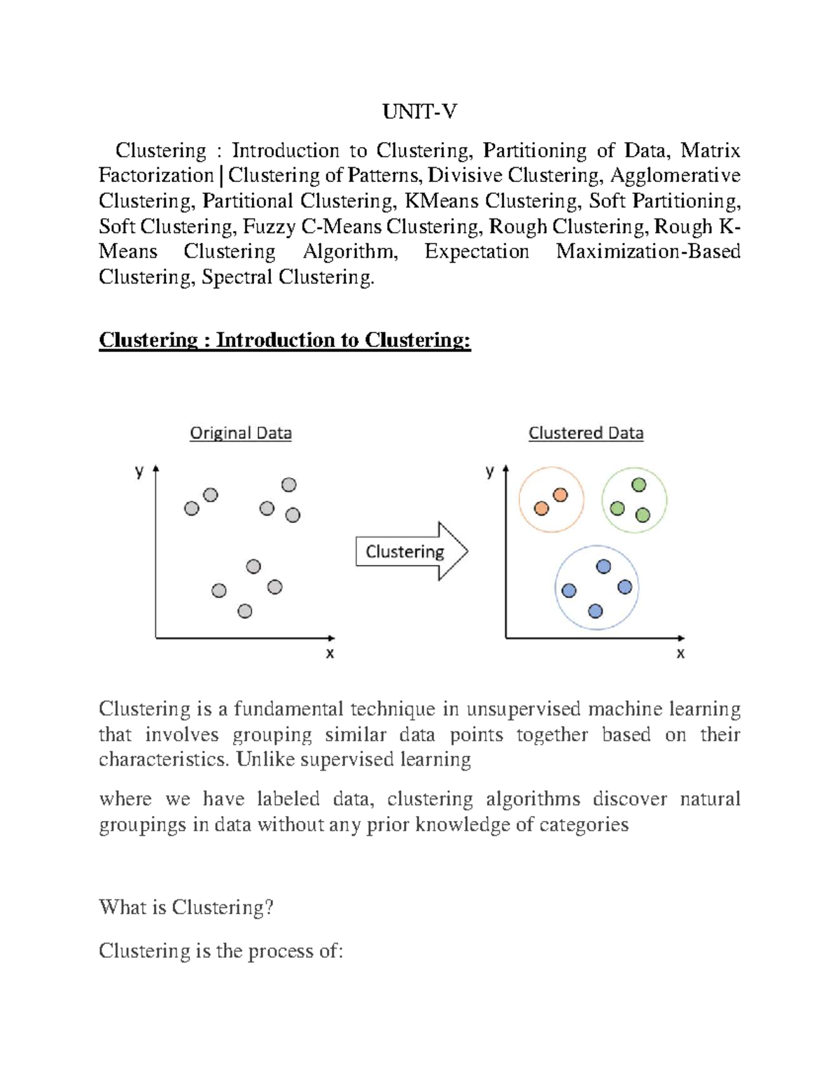 Clustering Techniques: An Overview of Methods and Applications (Unit 5 ...