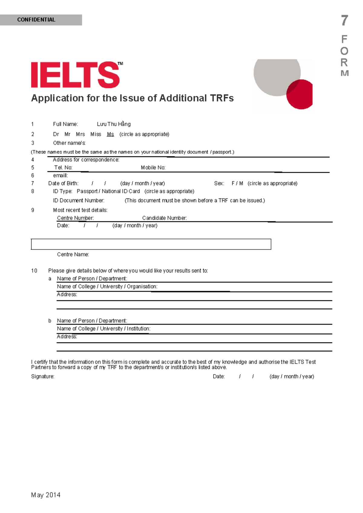 Application for Additional TRFs - Confidential Document - Studocu