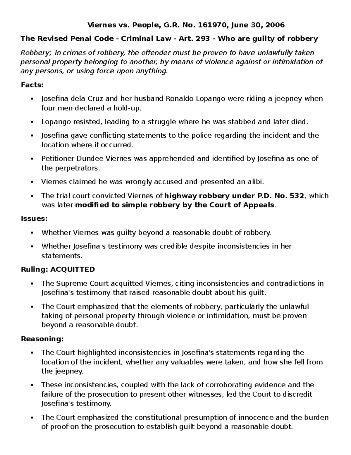 Criminal Law Case Studies: Art 293 - 365 Analysis and Rulings - Studocu
