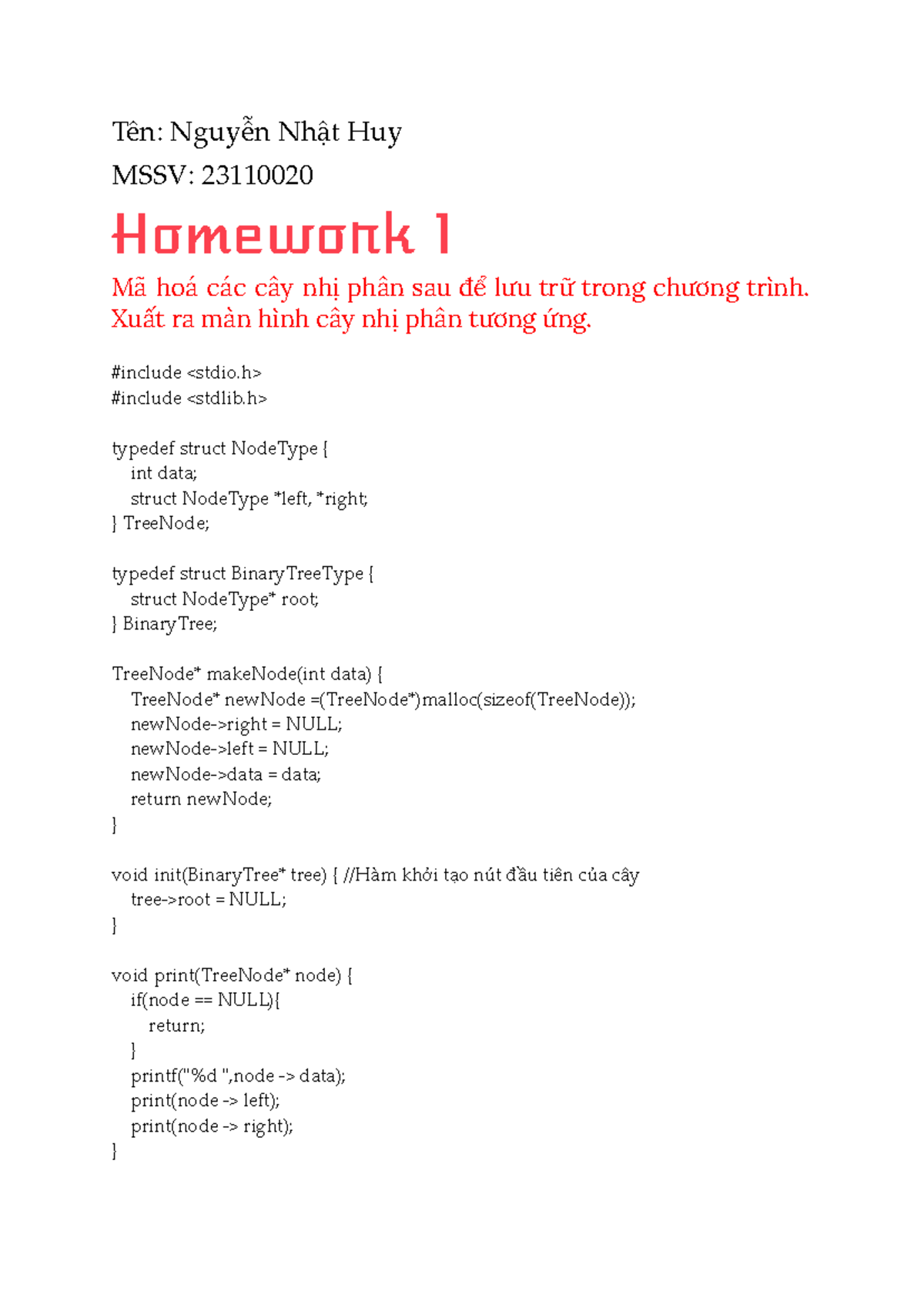 Assignment 9 - Binary Tree Homework on Node Structure and Output - Studocu
