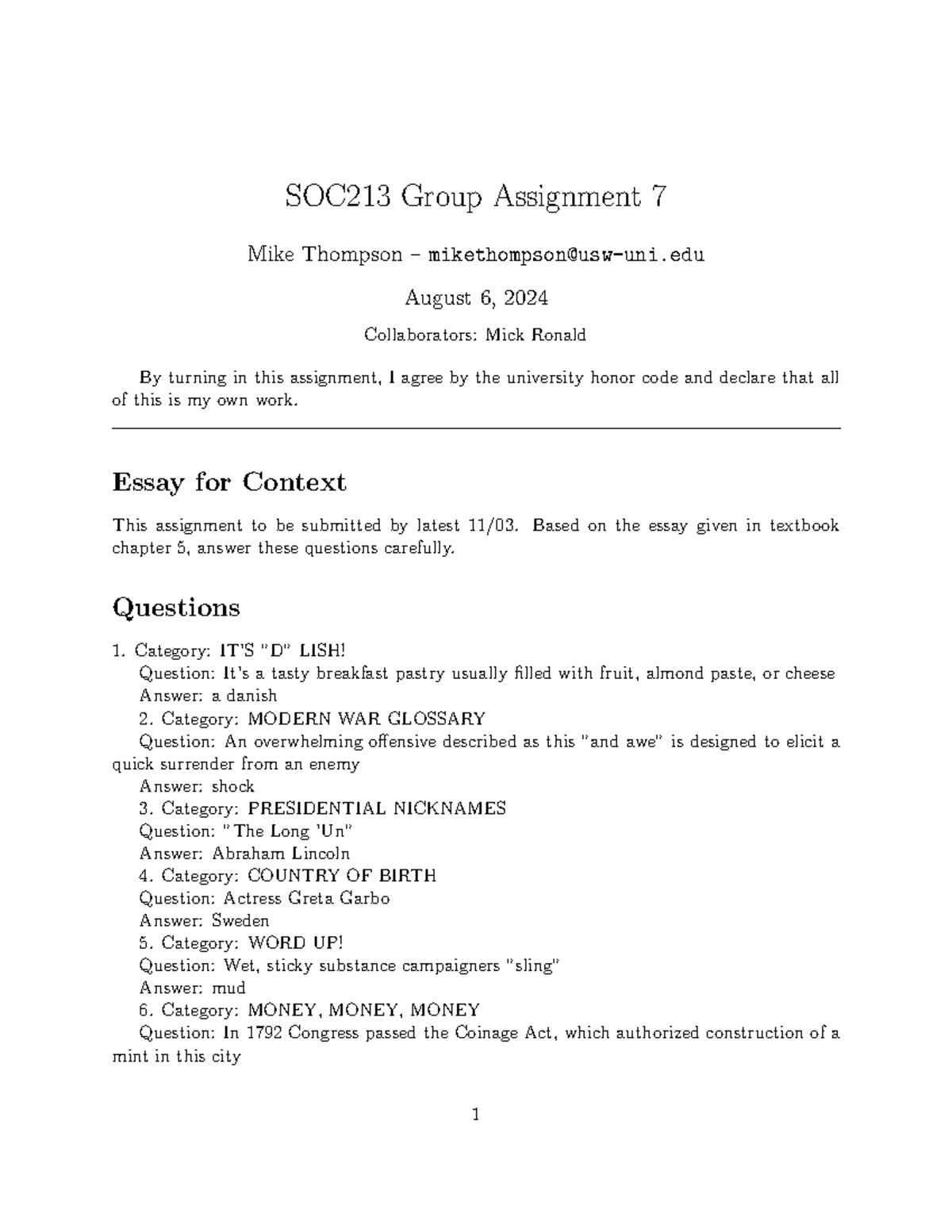 SOC213 Group Assignment 7: Quiz Questions and Answers - Studocu