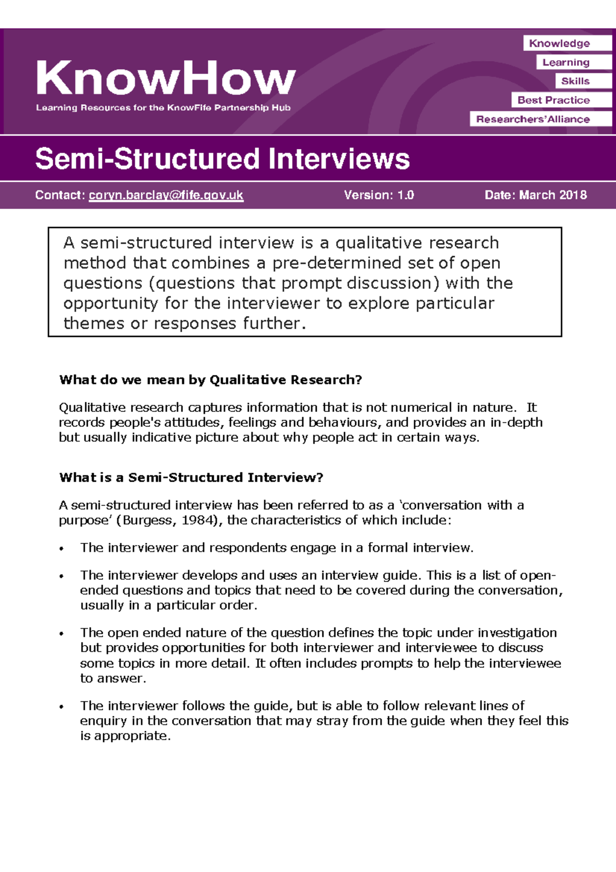Know How-Semistructured-interviews - Semi-Structured Interviews Contact ...