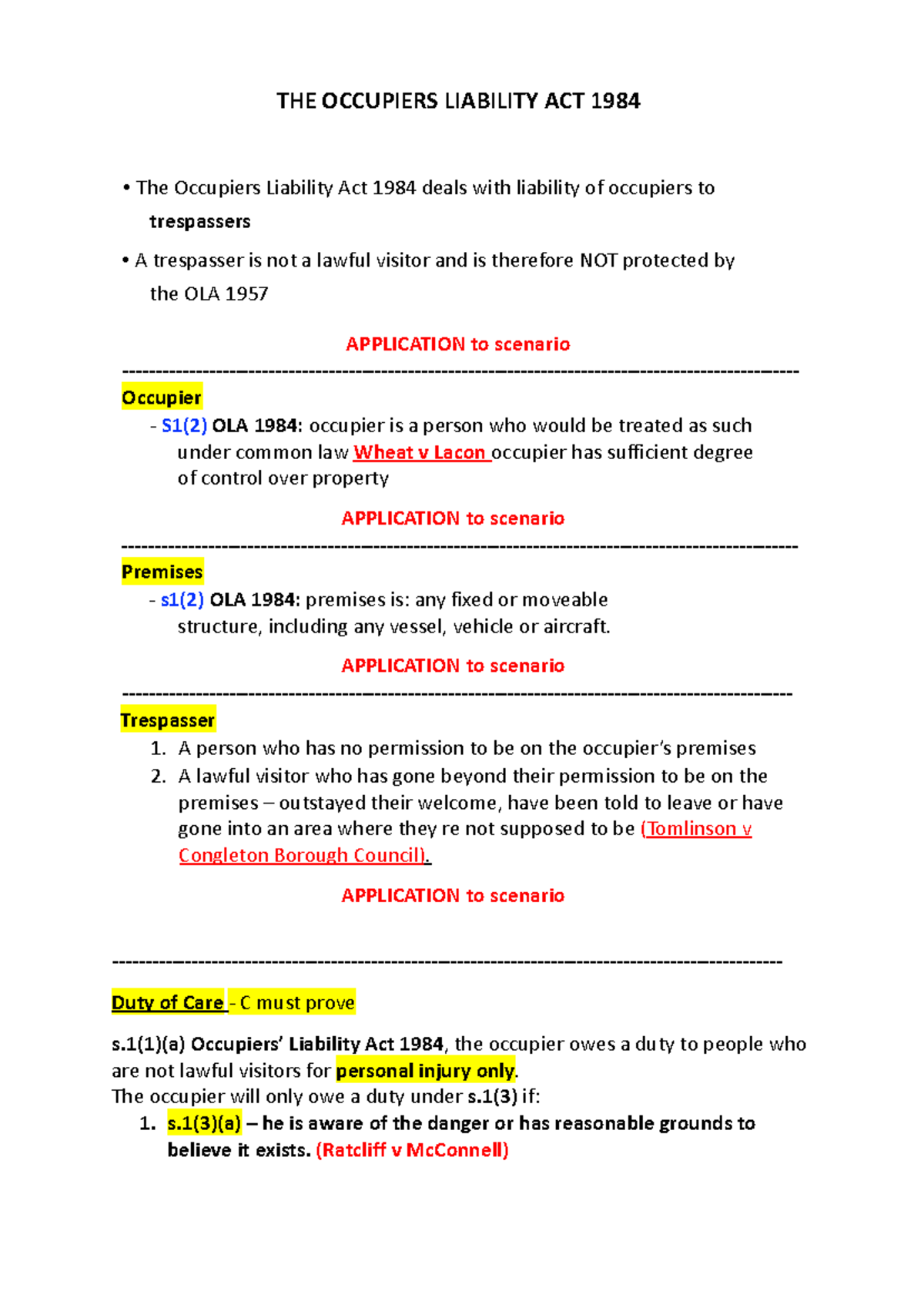Occupiers Liability Act 1984: Key Applications and Case Law Analysis ...