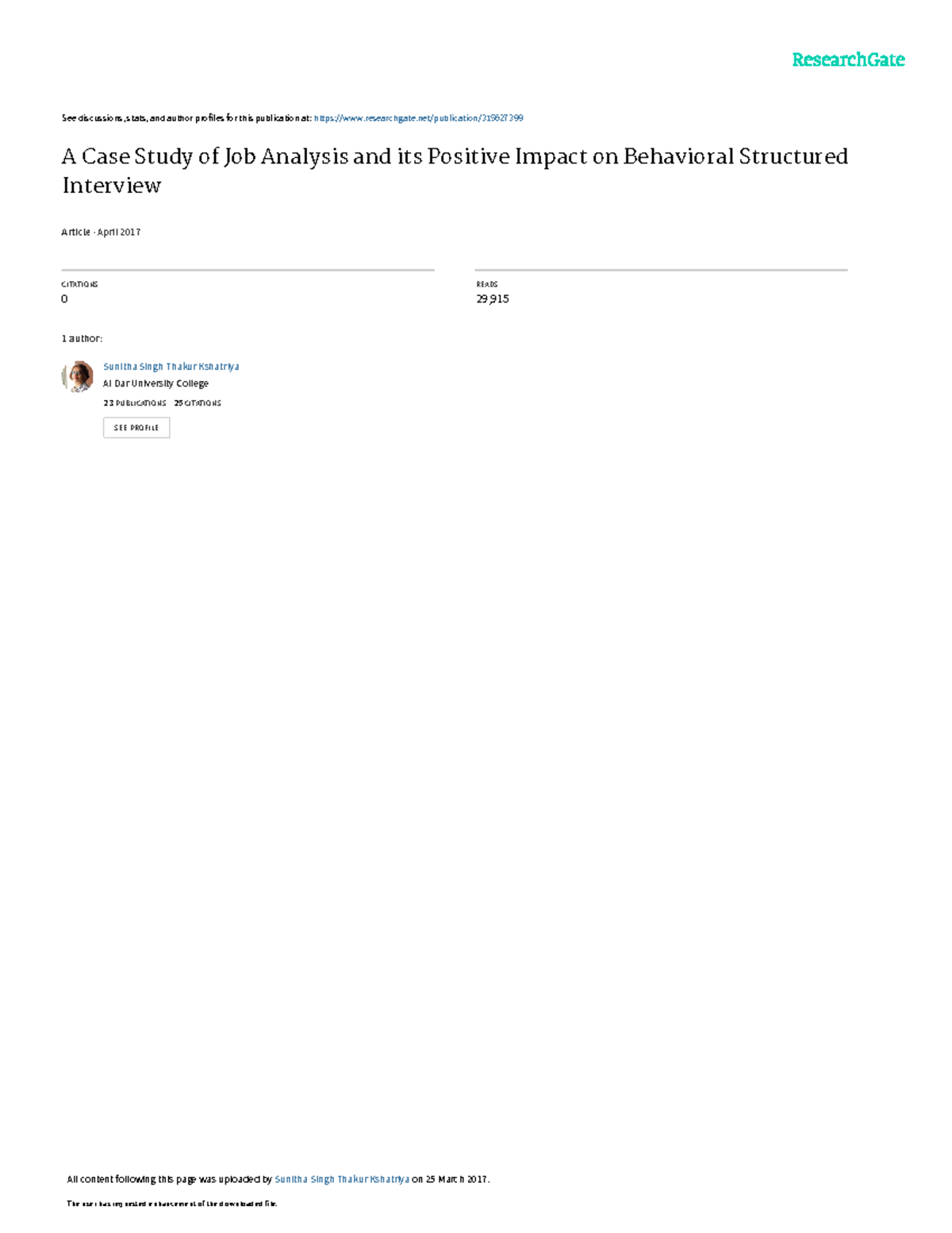 Case Study on Job Analysis: Impacts on Structured Interviews (HR 101 ...