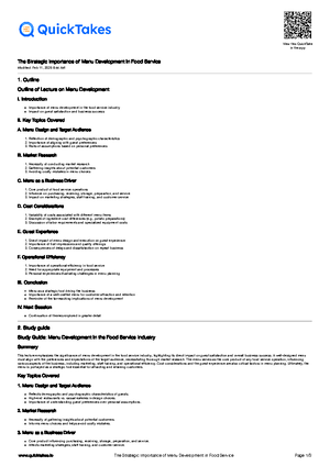 Study Guide: Menu Design Development Lecture (HSPM 320) - Essentials of ...