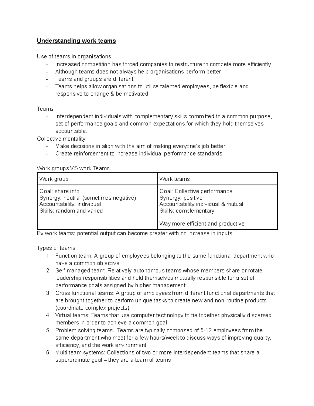 OB 5: Understanding Work Teams in Organizations - Lecture Notes - Studocu